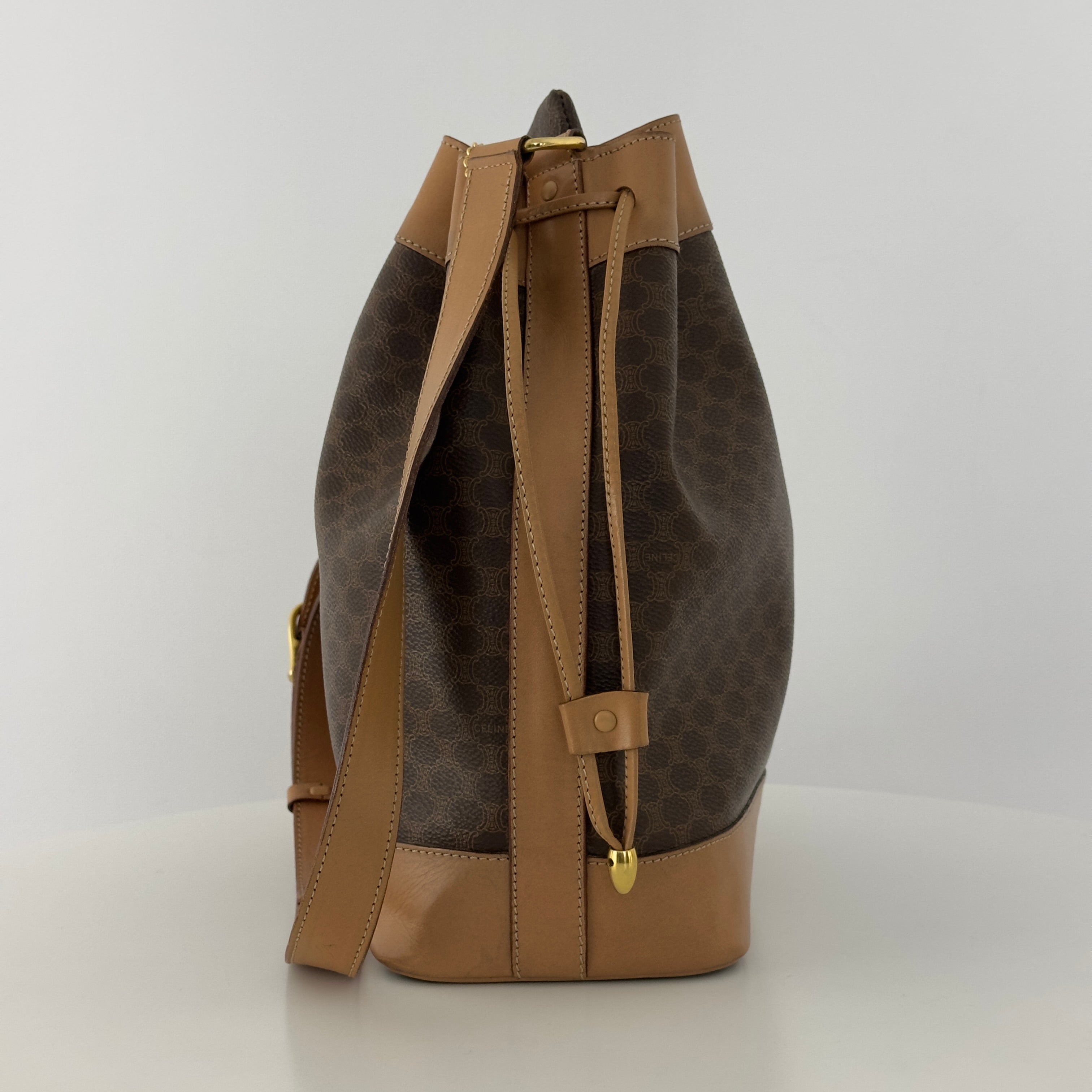 Sac à main CELINE Seau toile et cuir marron