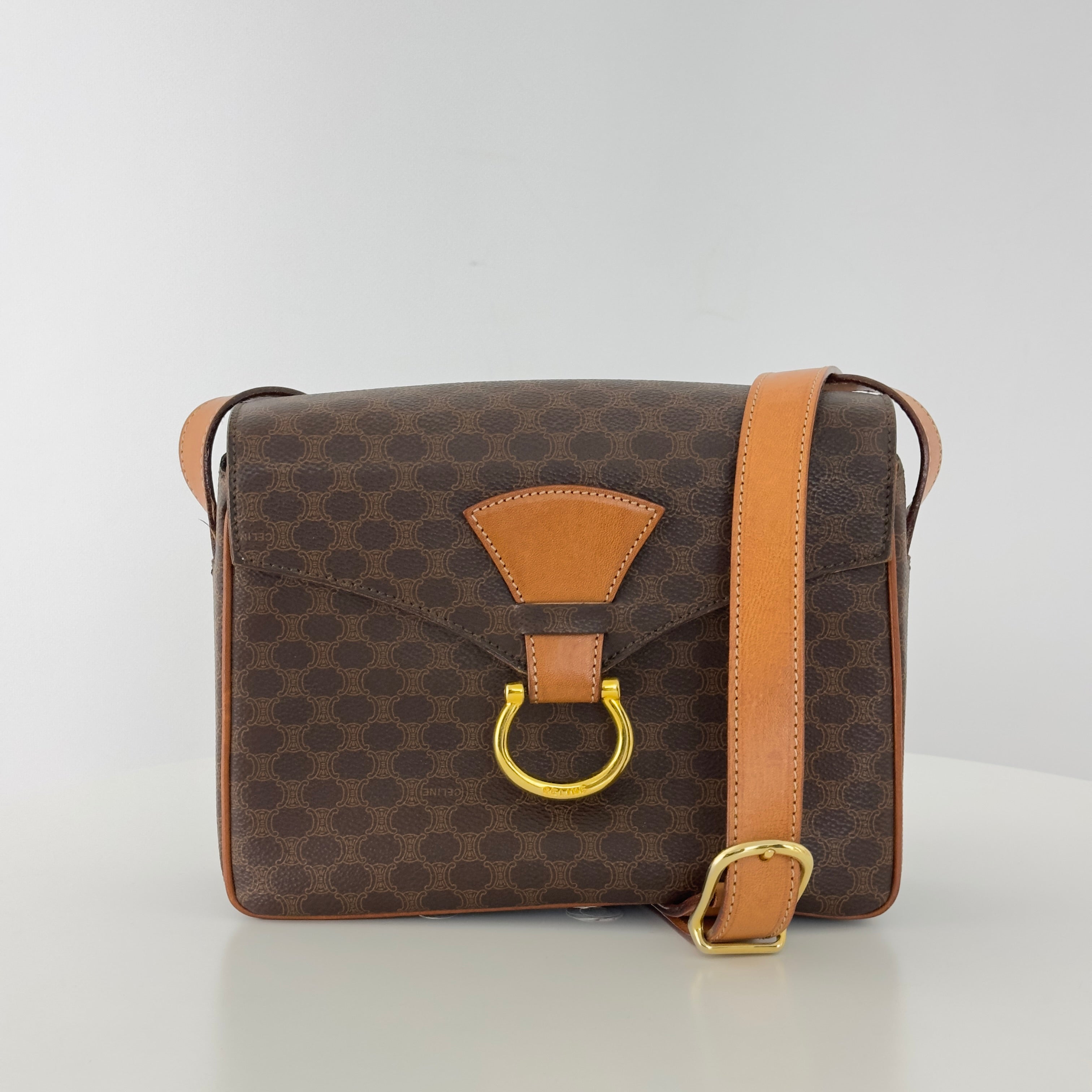 Sac à main CELINE Camera toile et cuir marron