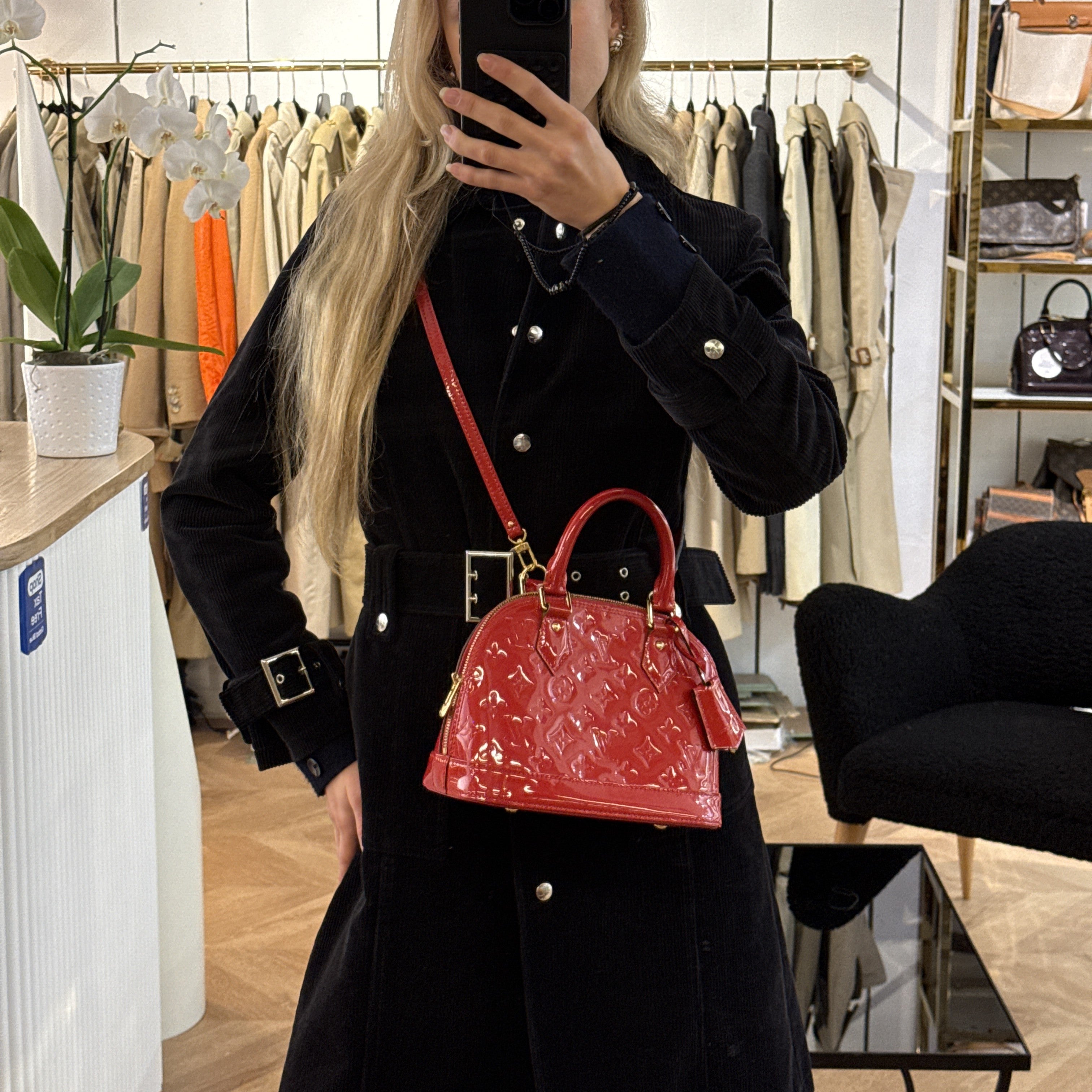 LOUIS VUITTON Alma BB Shoulder Bag Red Patent Leather