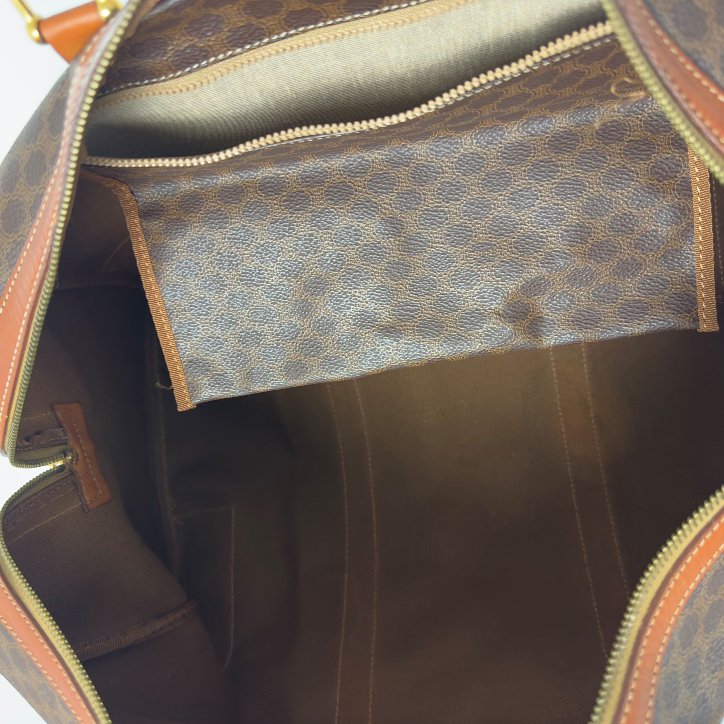 Sac de voyage CELINE Boston toile et cuir marron