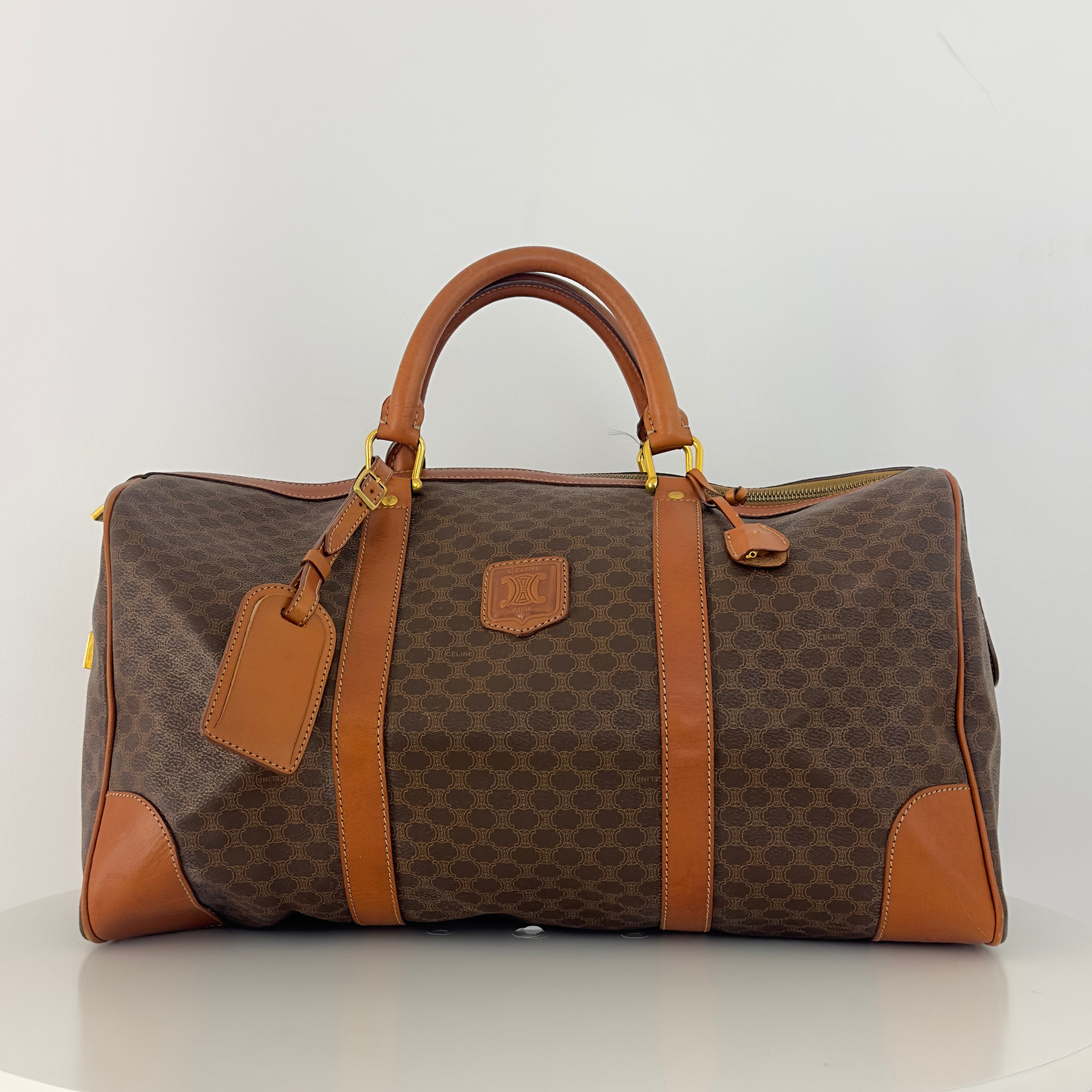 Sac à main CELINE Boston toile et cuir marron