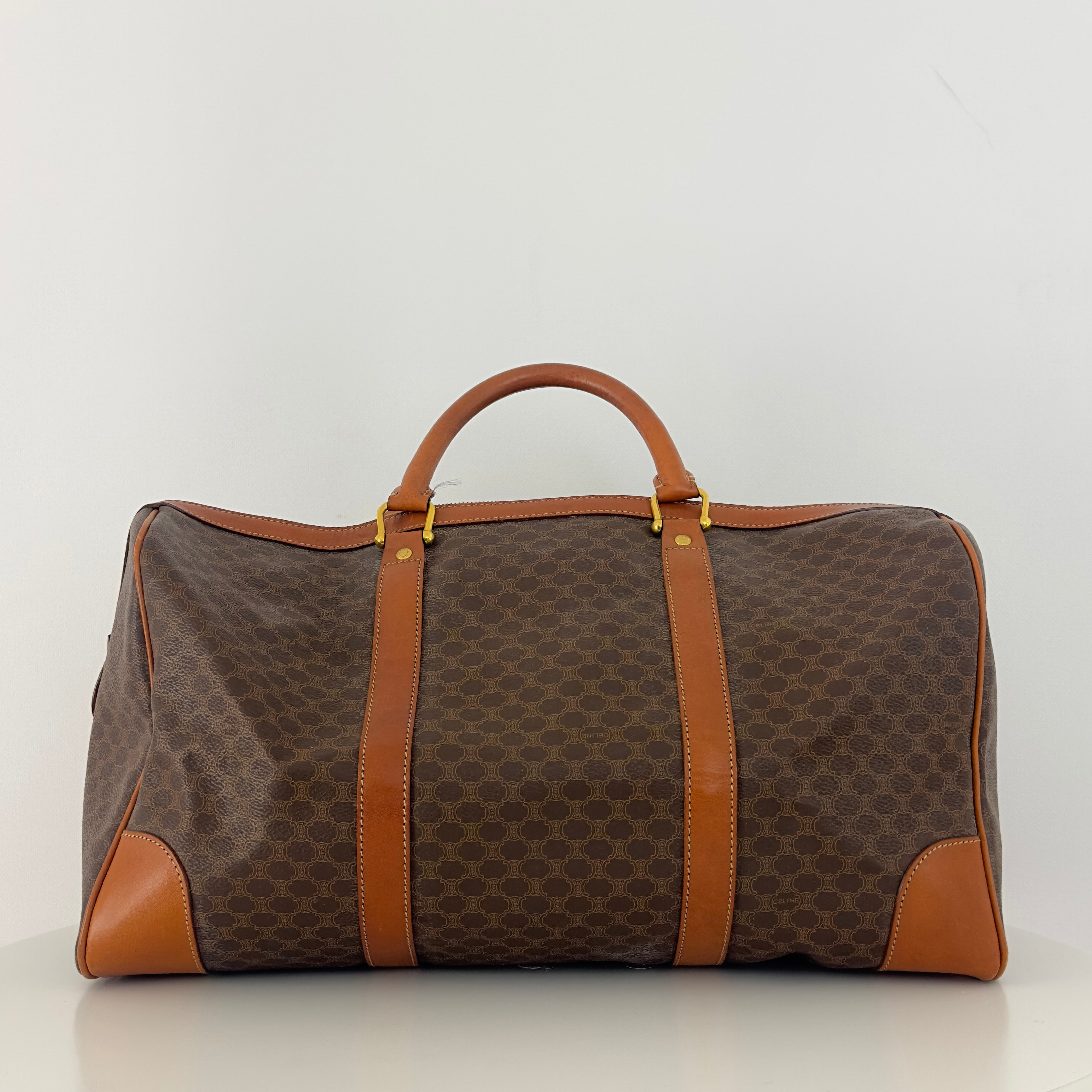 Sac à main CELINE Boston toile et cuir marron