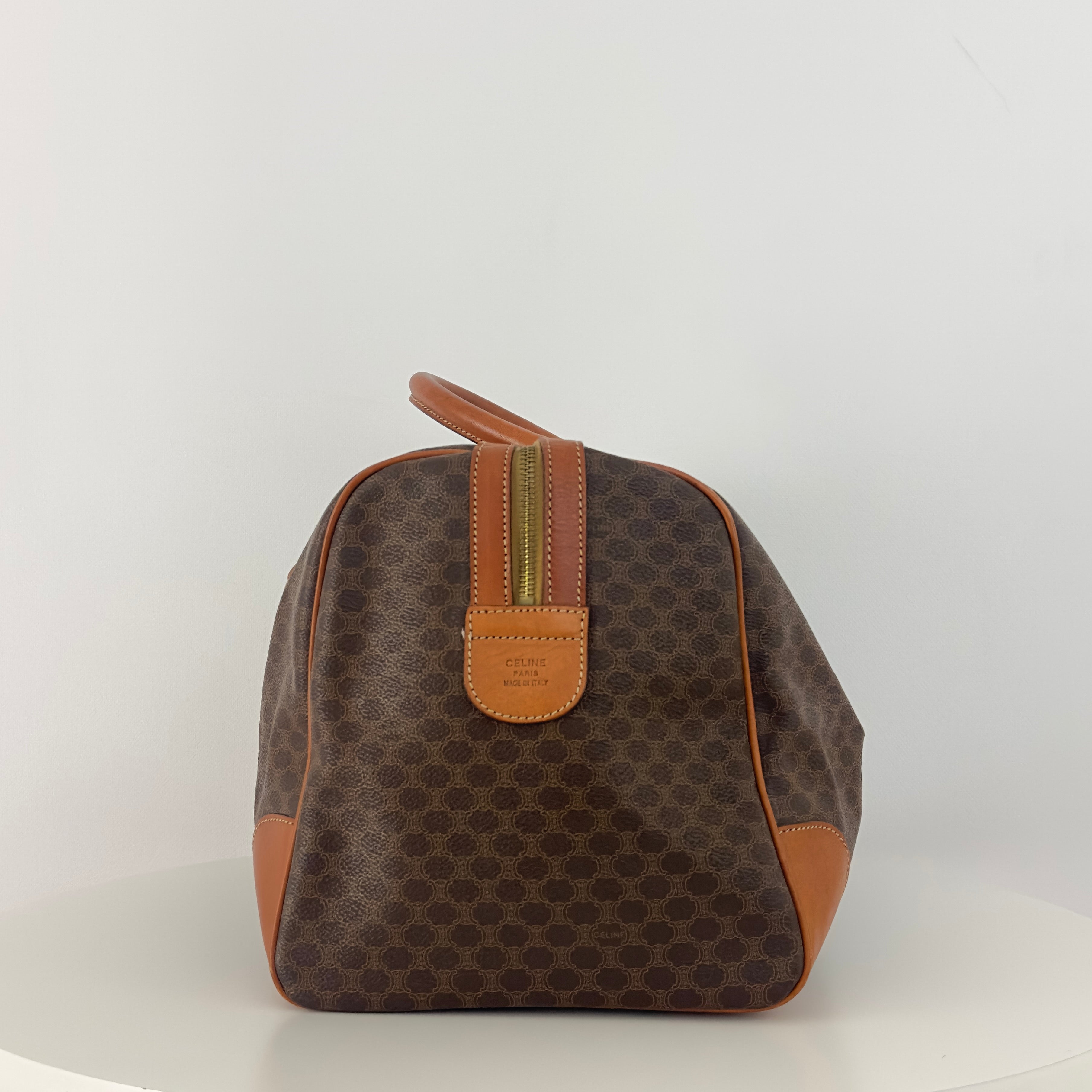 Sac à main CELINE Boston toile et cuir marron