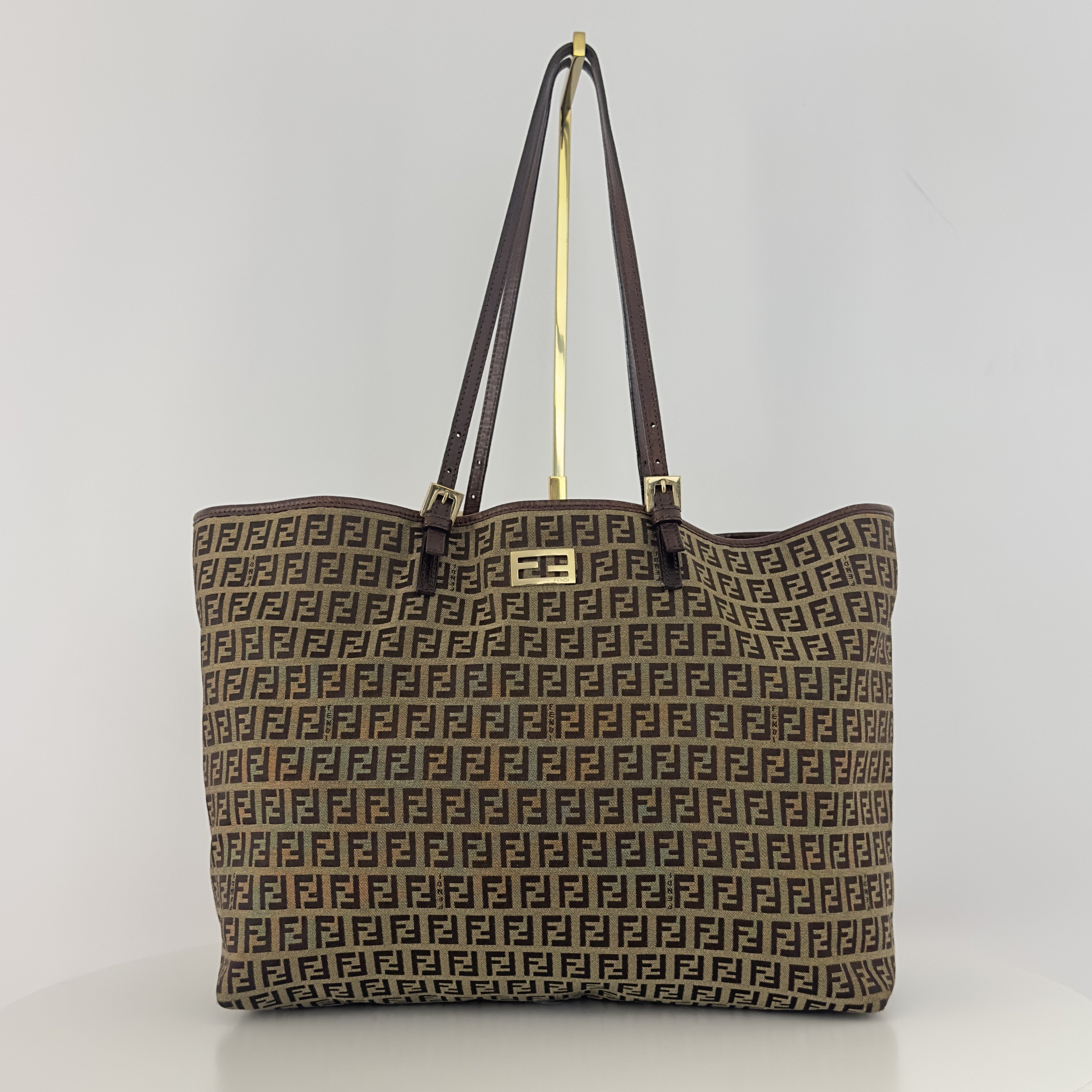 Sac à main FENDI Tote toile et cuir marron