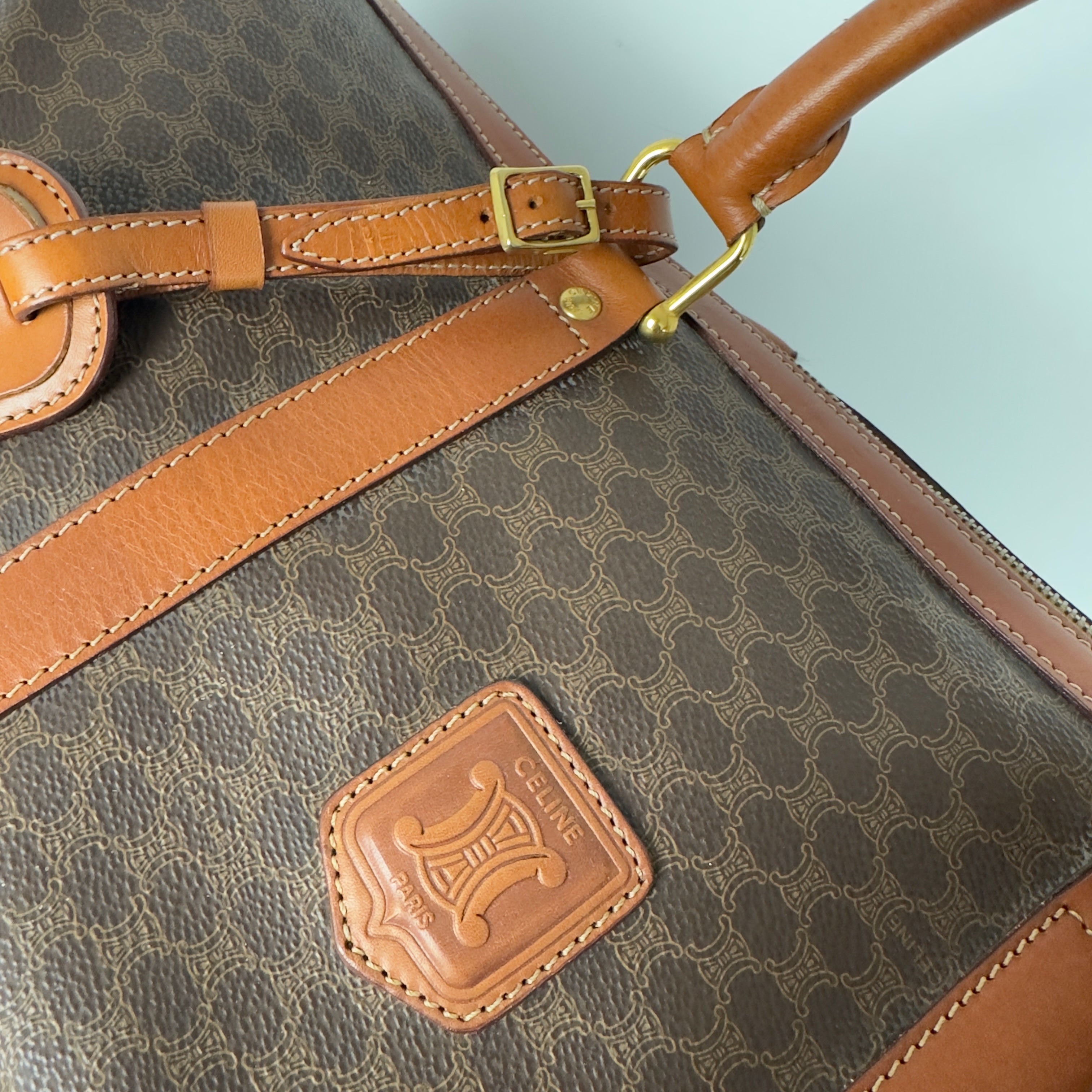 Sac à main CELINE Boston toile et cuir marron