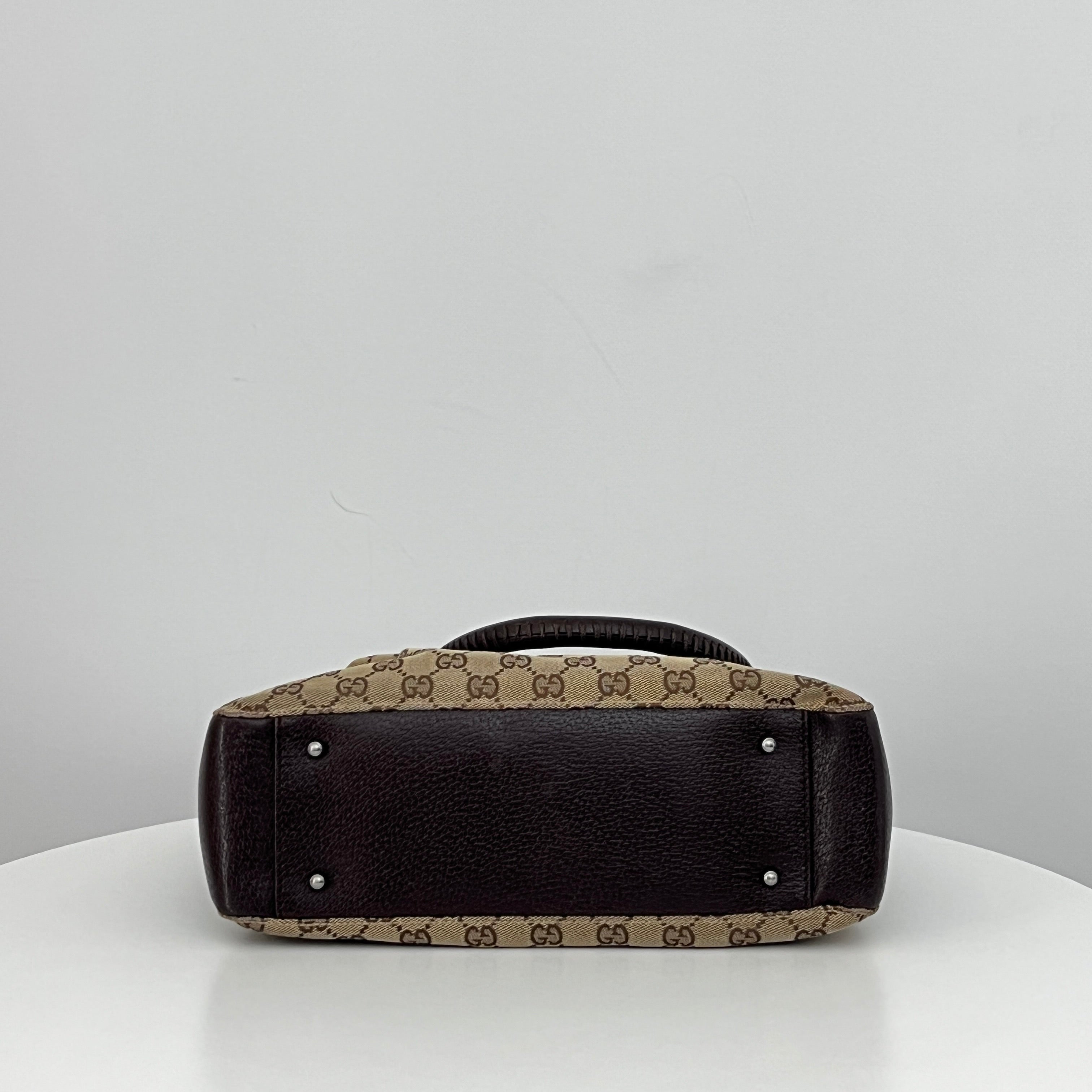 GUCCI Brown Canvas and Leather Hobo Bag