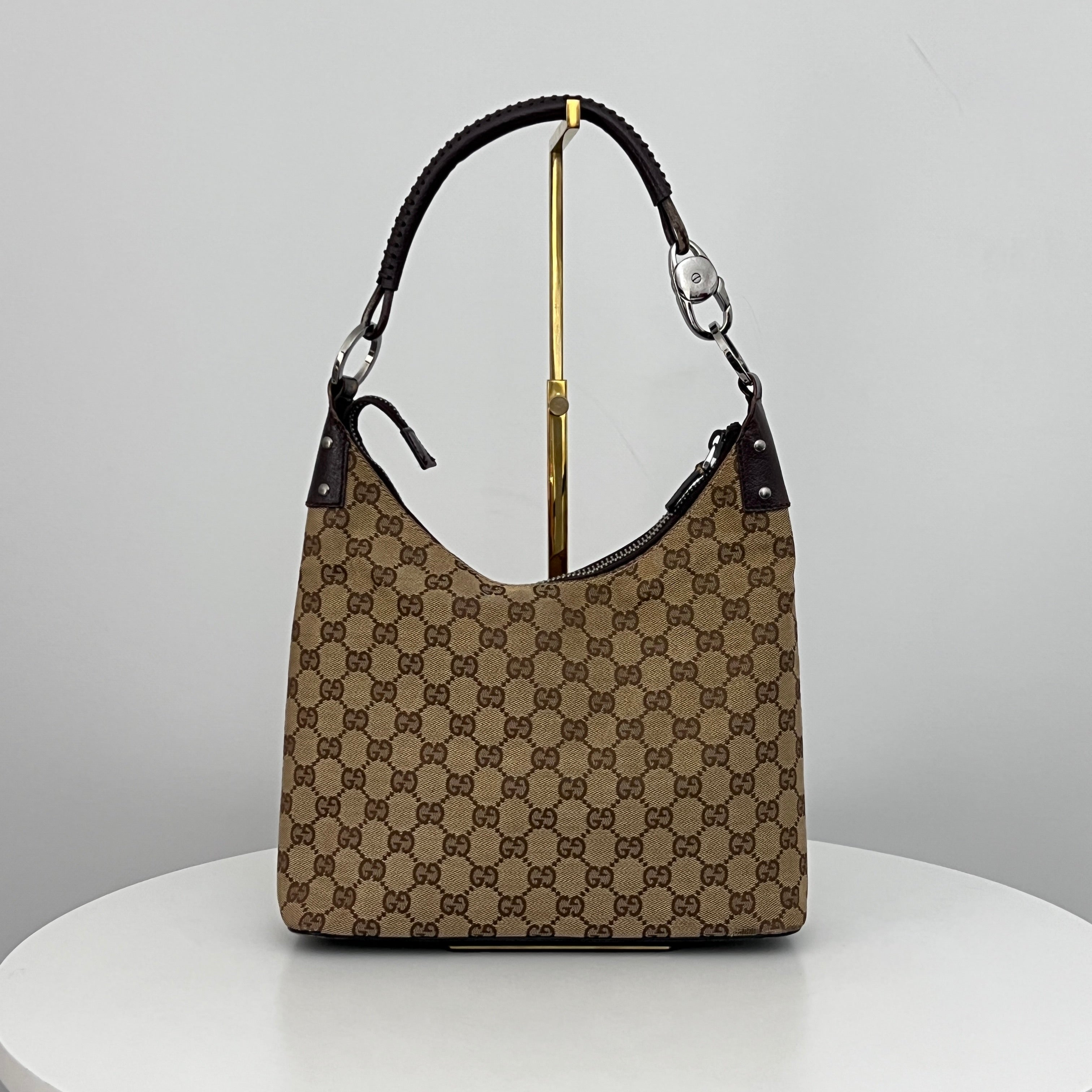GUCCI Hobo Bag GG Canvas and Brown Leather