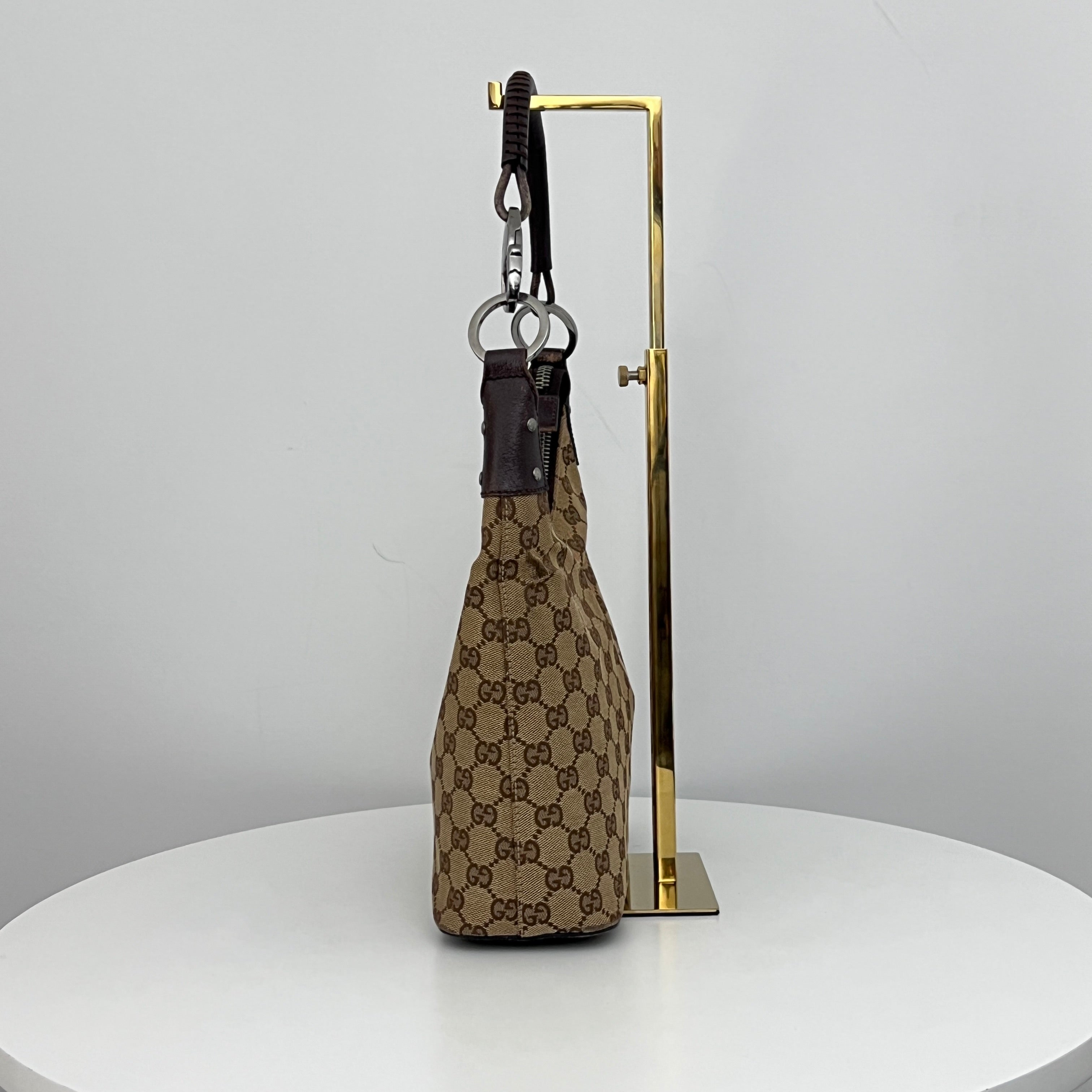 GUCCI Hobo Bag GG Canvas and Brown Leather