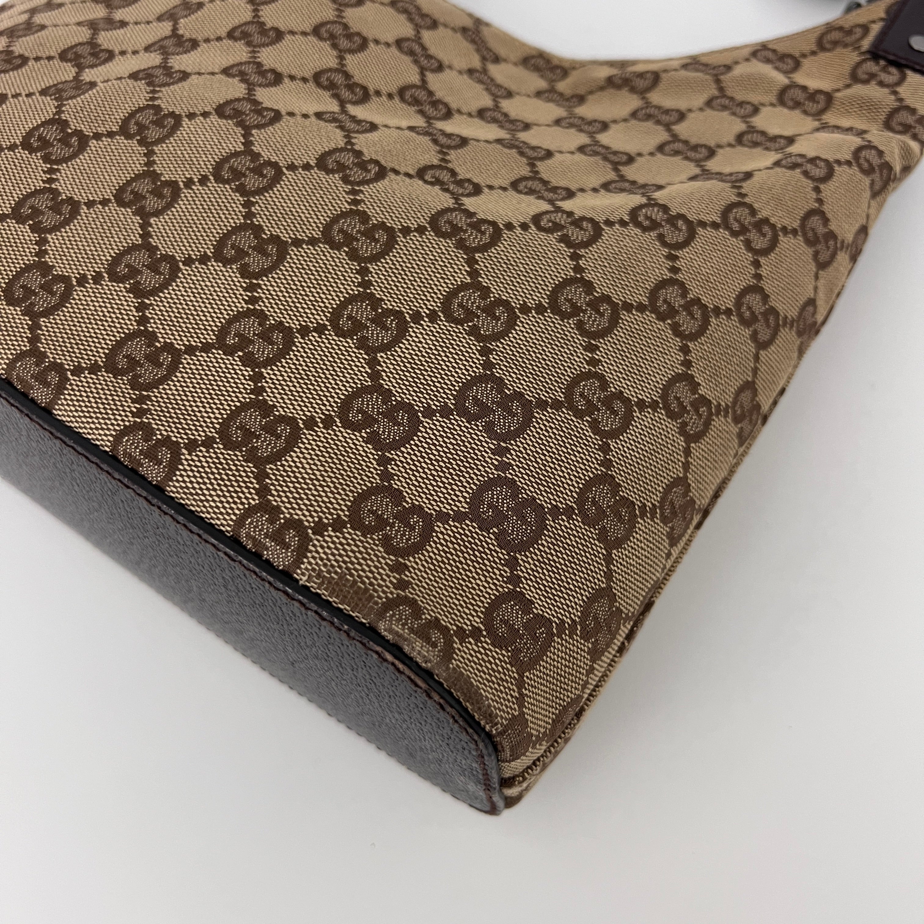 GUCCI Hobo Bag GG Canvas and Brown Leather