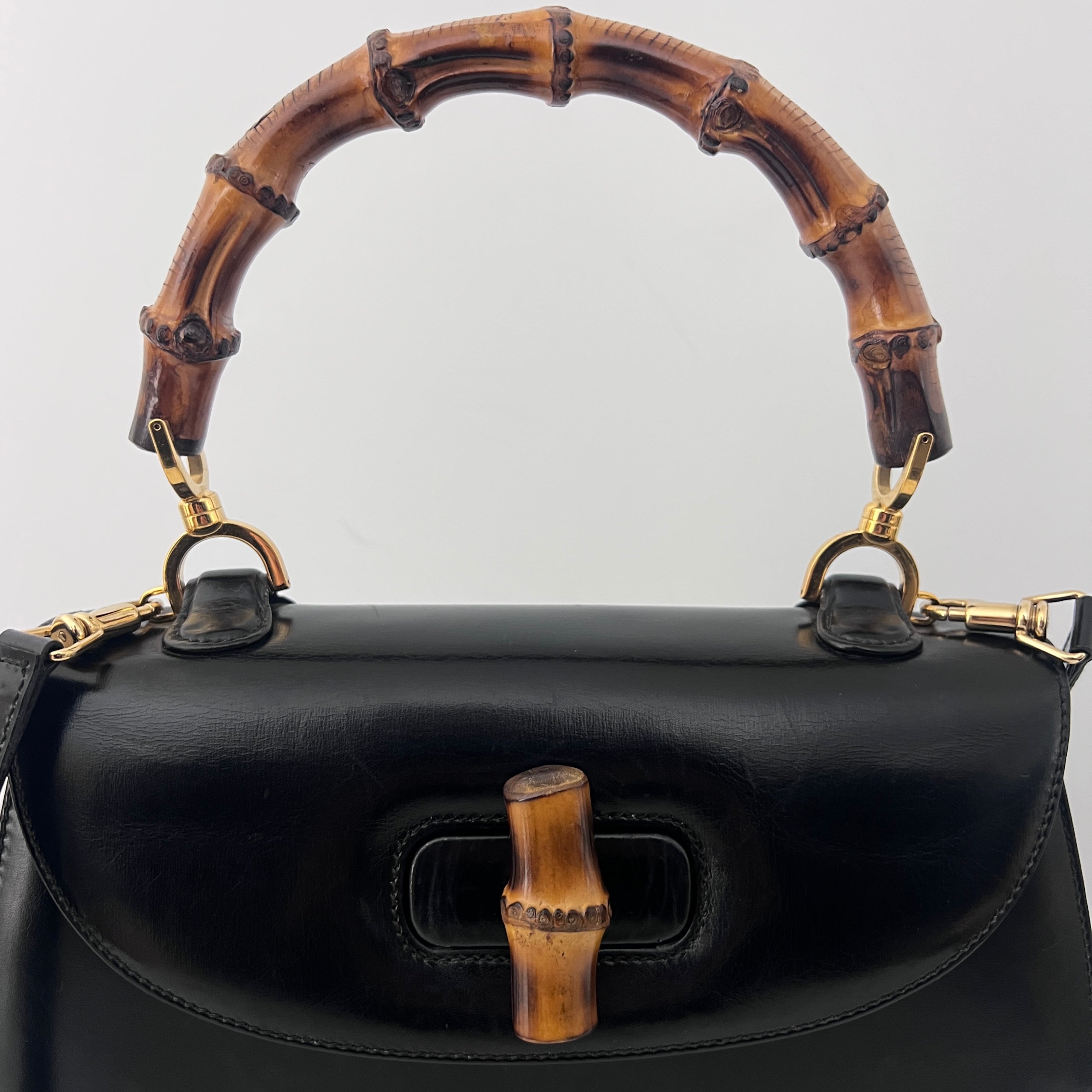 Sac à bandoulière GUCCI Bamboo 1947 cuir lisse noir