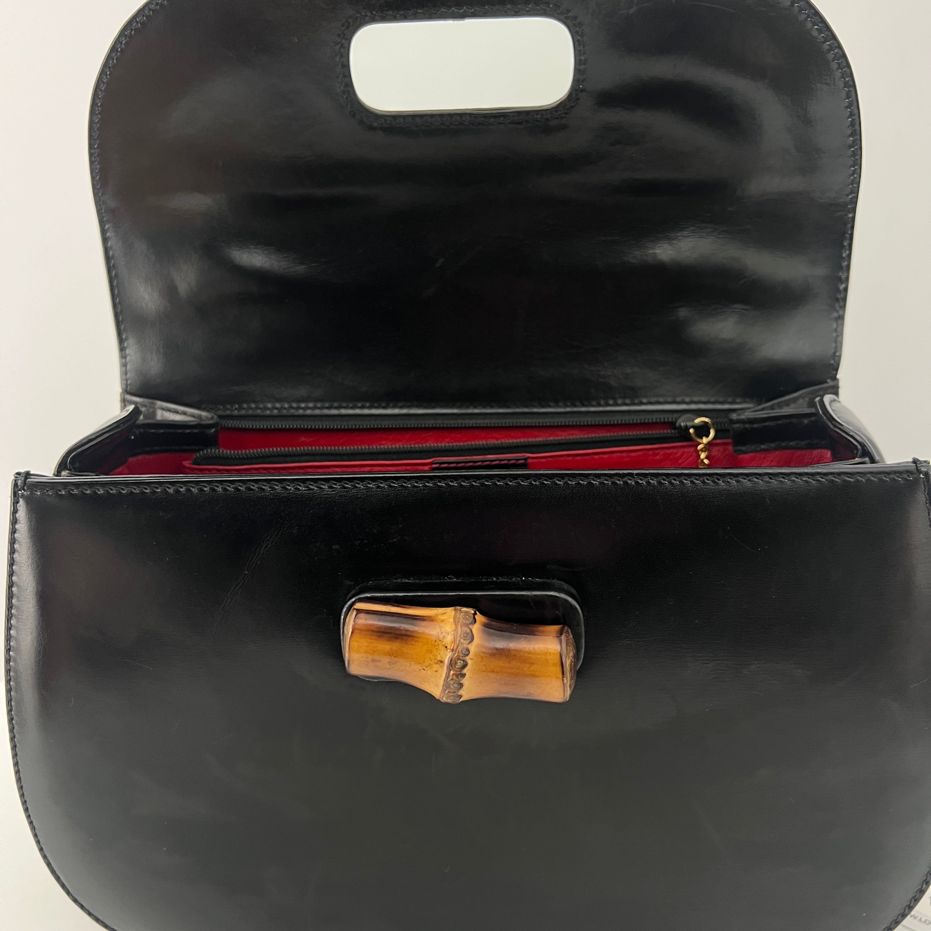 Sac à bandoulière GUCCI Bamboo 1947 cuir lisse noir