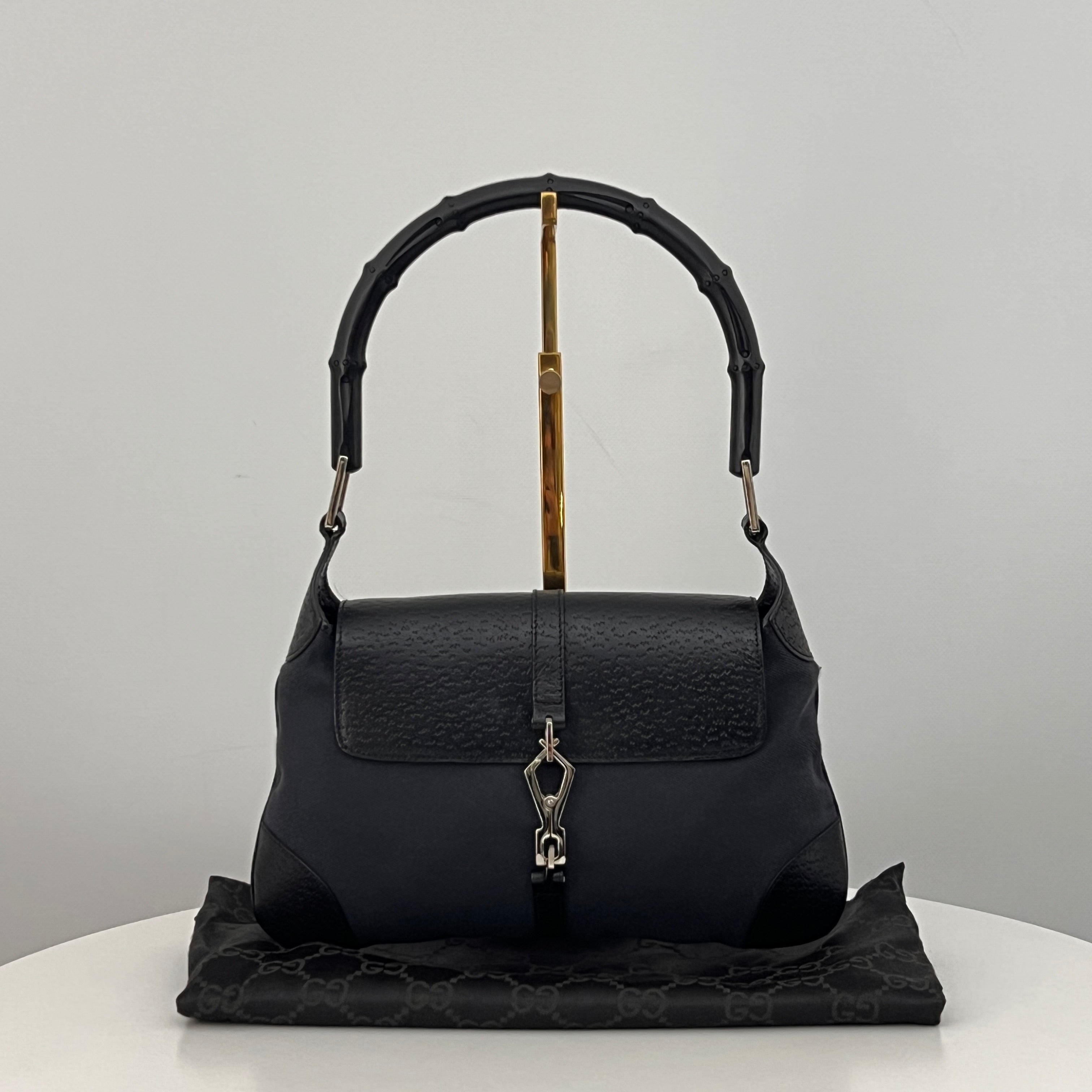 Sac GUCCI Jackie Bamboo toile et cuir noir