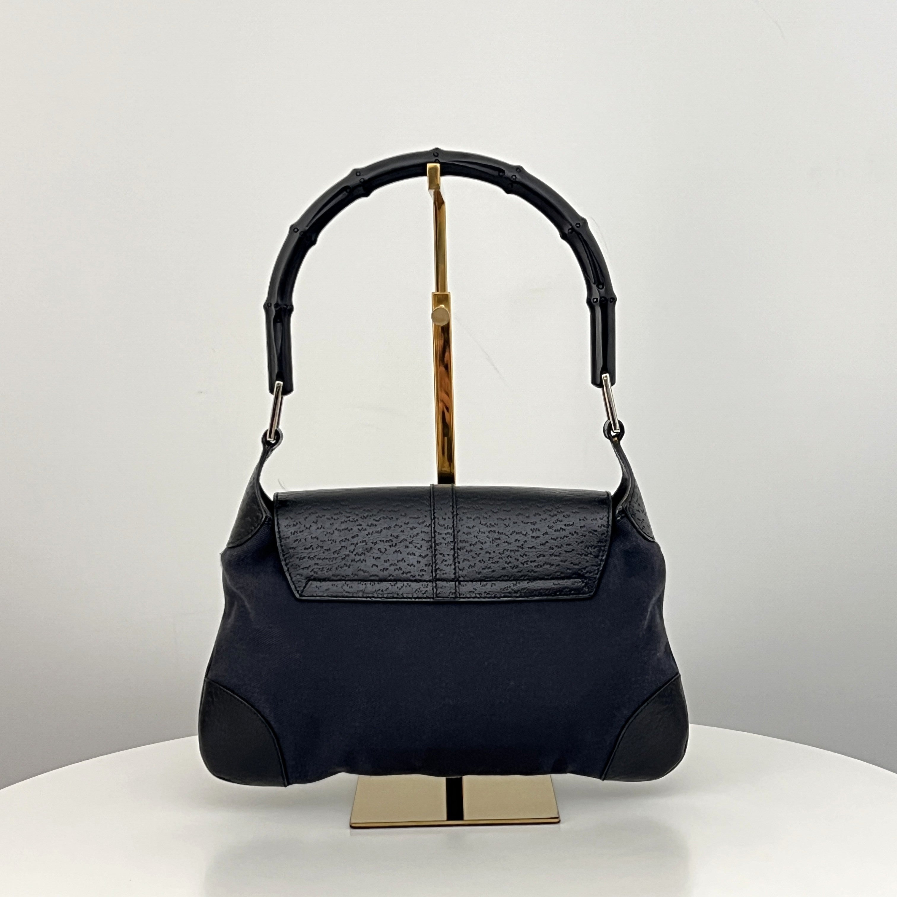 Sac GUCCI Jackie Bamboo toile et cuir noir