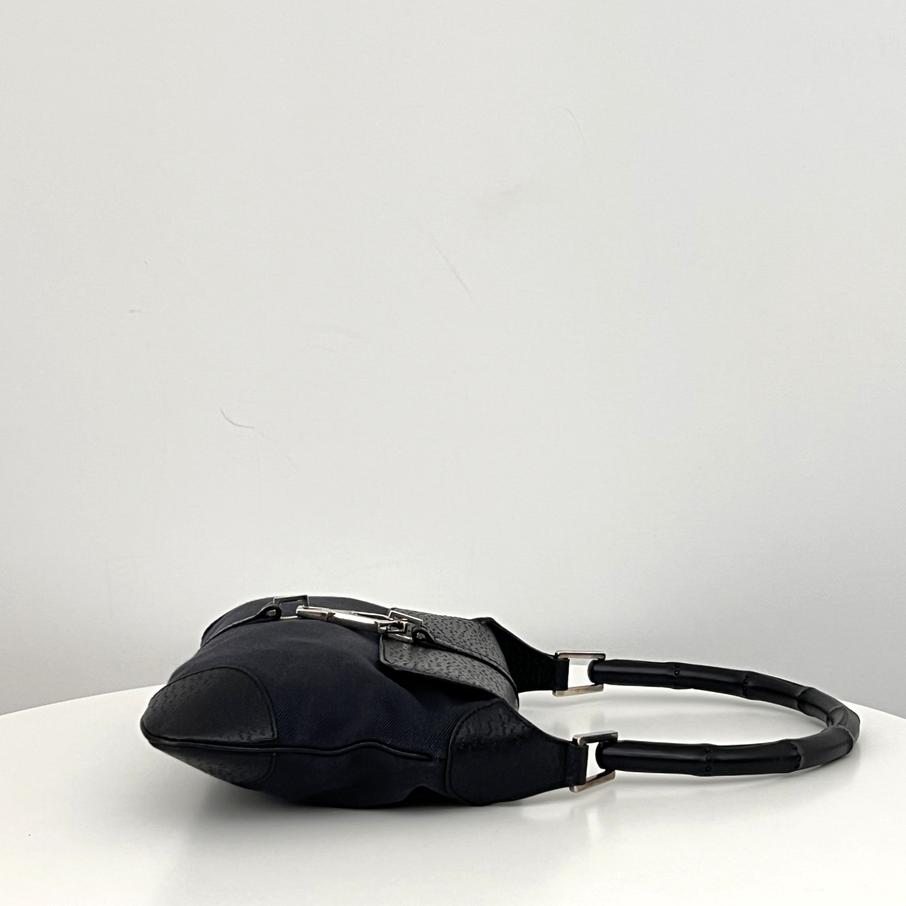 Sac GUCCI Jackie Bamboo toile et cuir noir