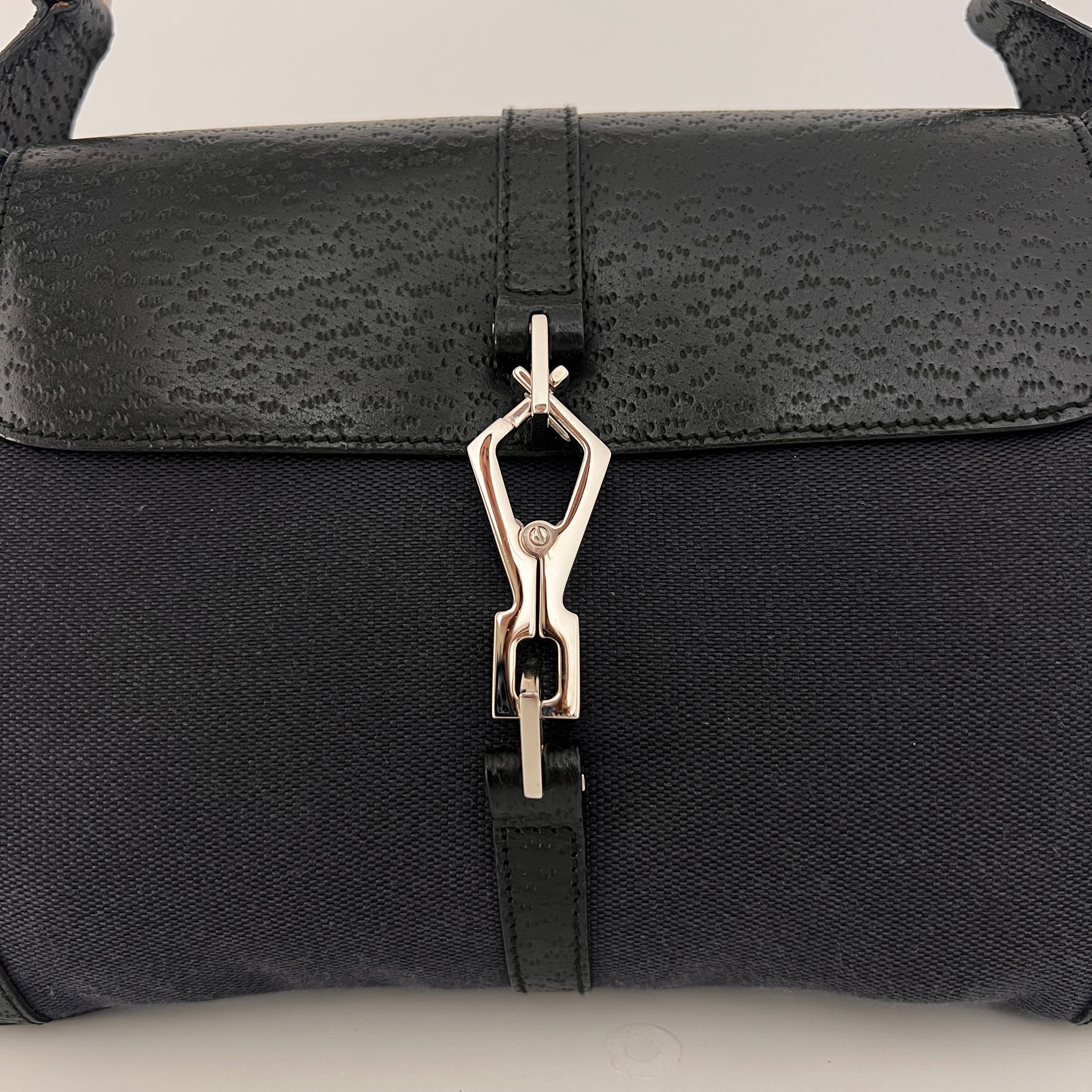 Sac GUCCI Jackie Bamboo toile et cuir noir