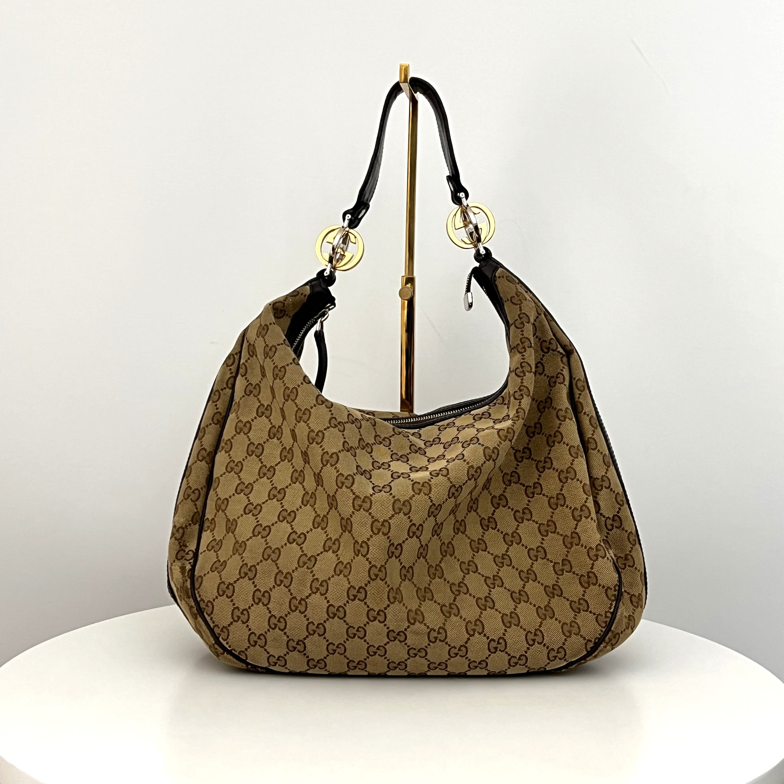 Sac GUCCI Twins GG toile et cuir marron
