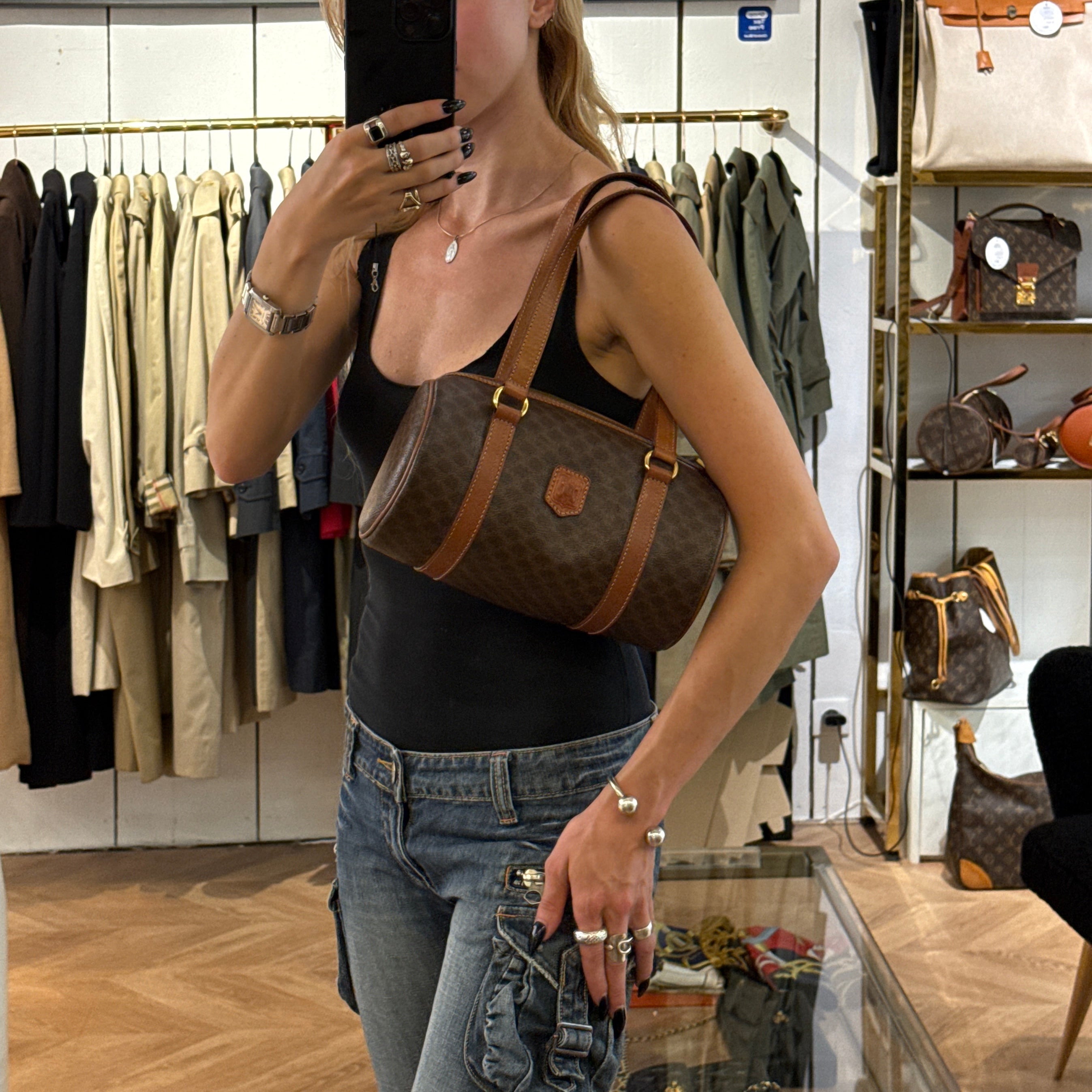 Sac CELINE Papillon toile et cuir marron