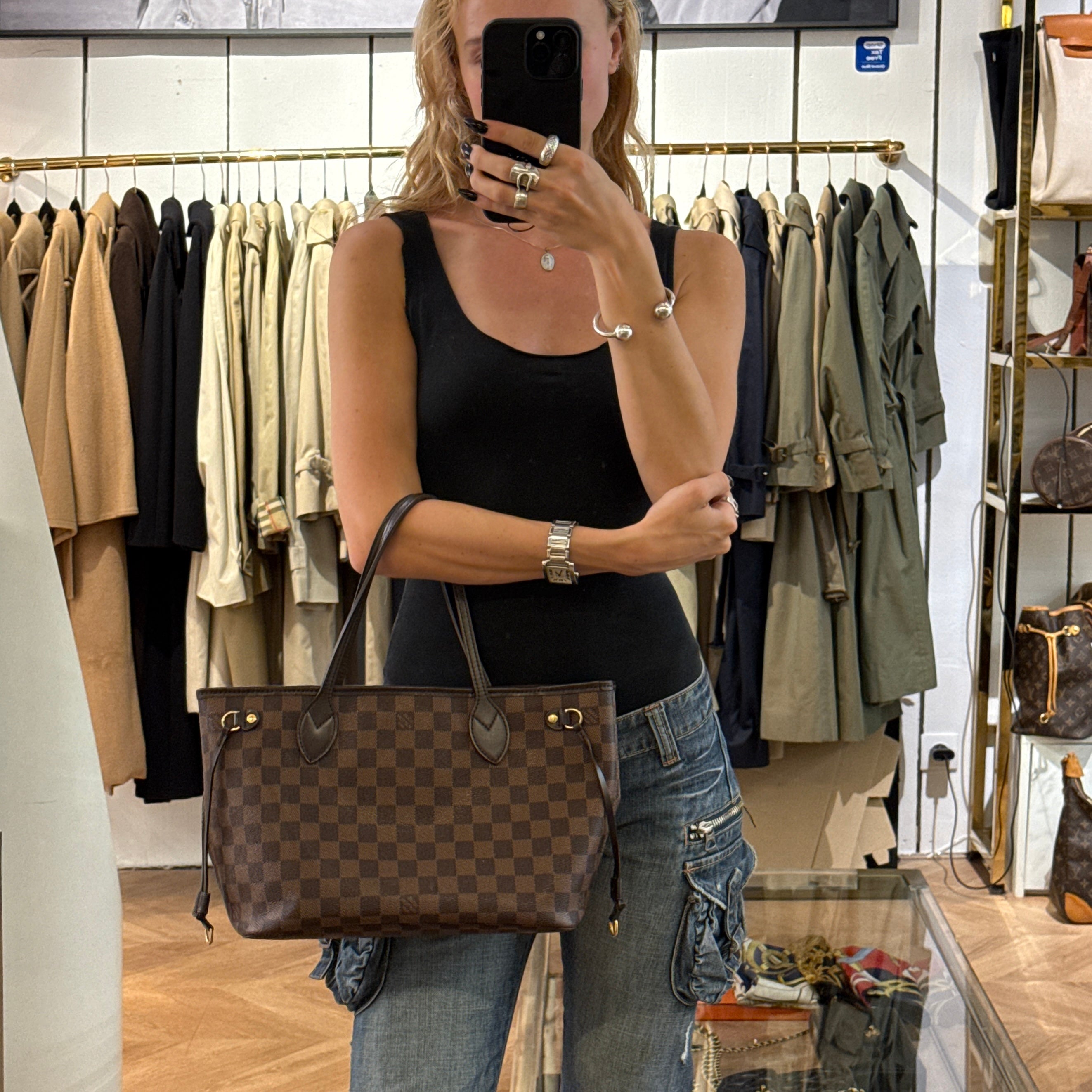 LOUIS VUITTON Neverfull PM canvas and brown leather bag 2014