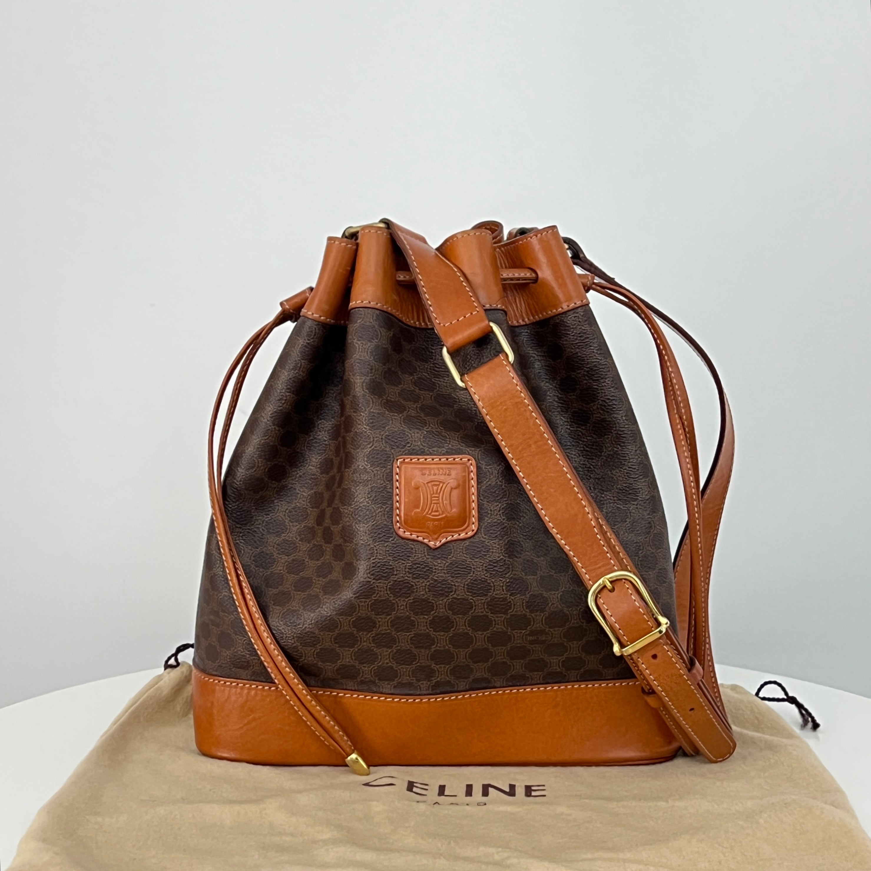 Sac à bandoulière CELINE Seau toile et cuir marron