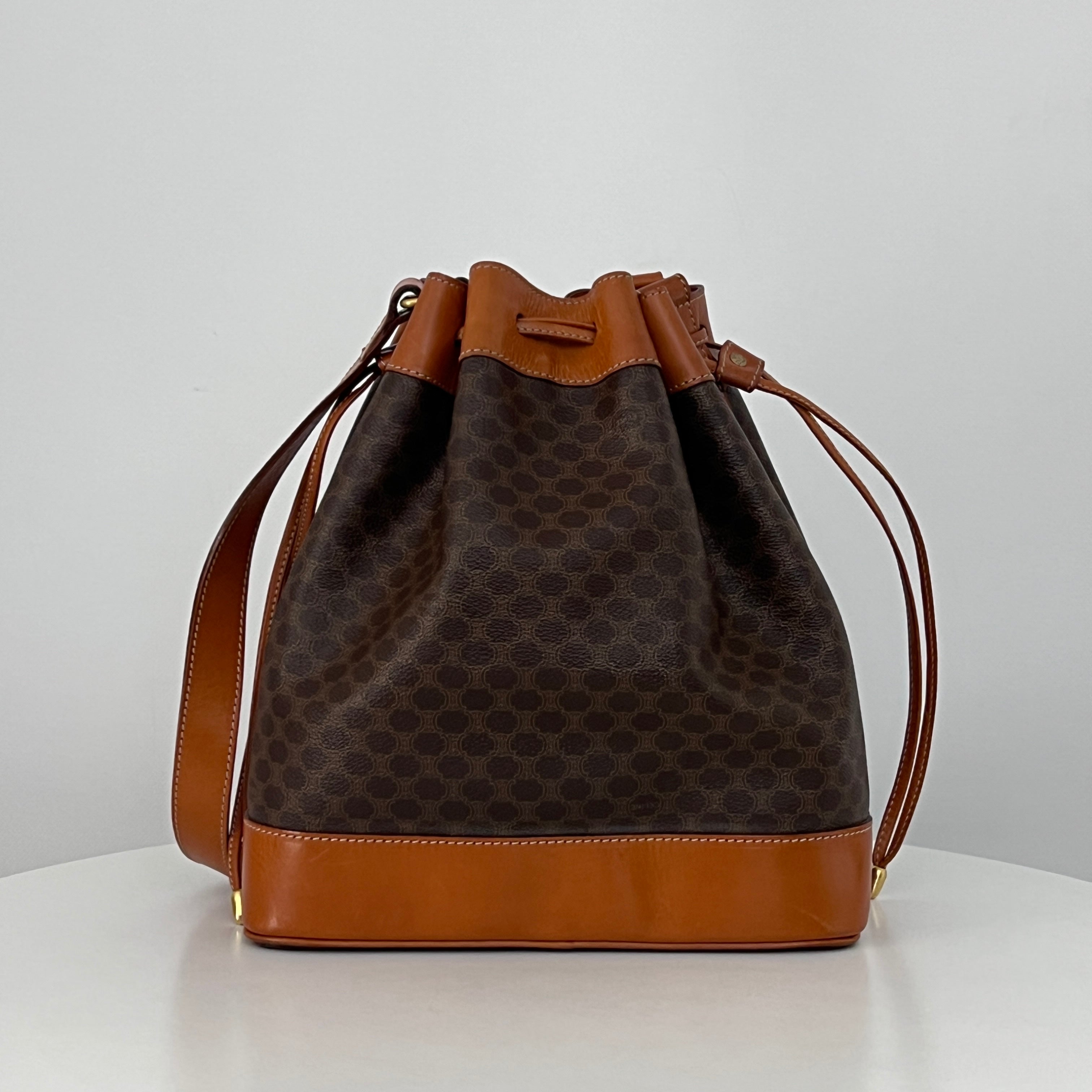 Sac à bandoulière CELINE Seau toile et cuir marron