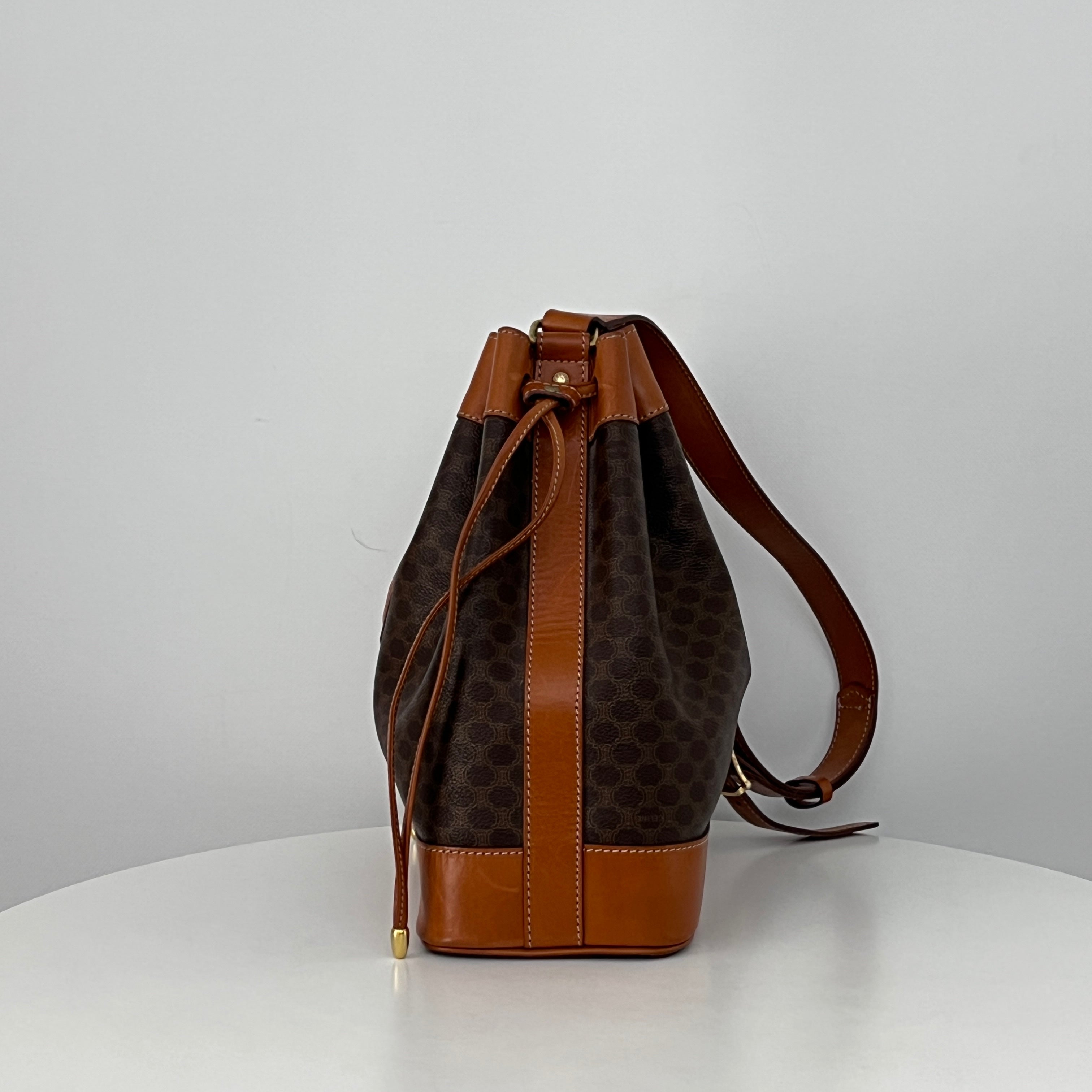 Sac à bandoulière CELINE Seau toile et cuir marron