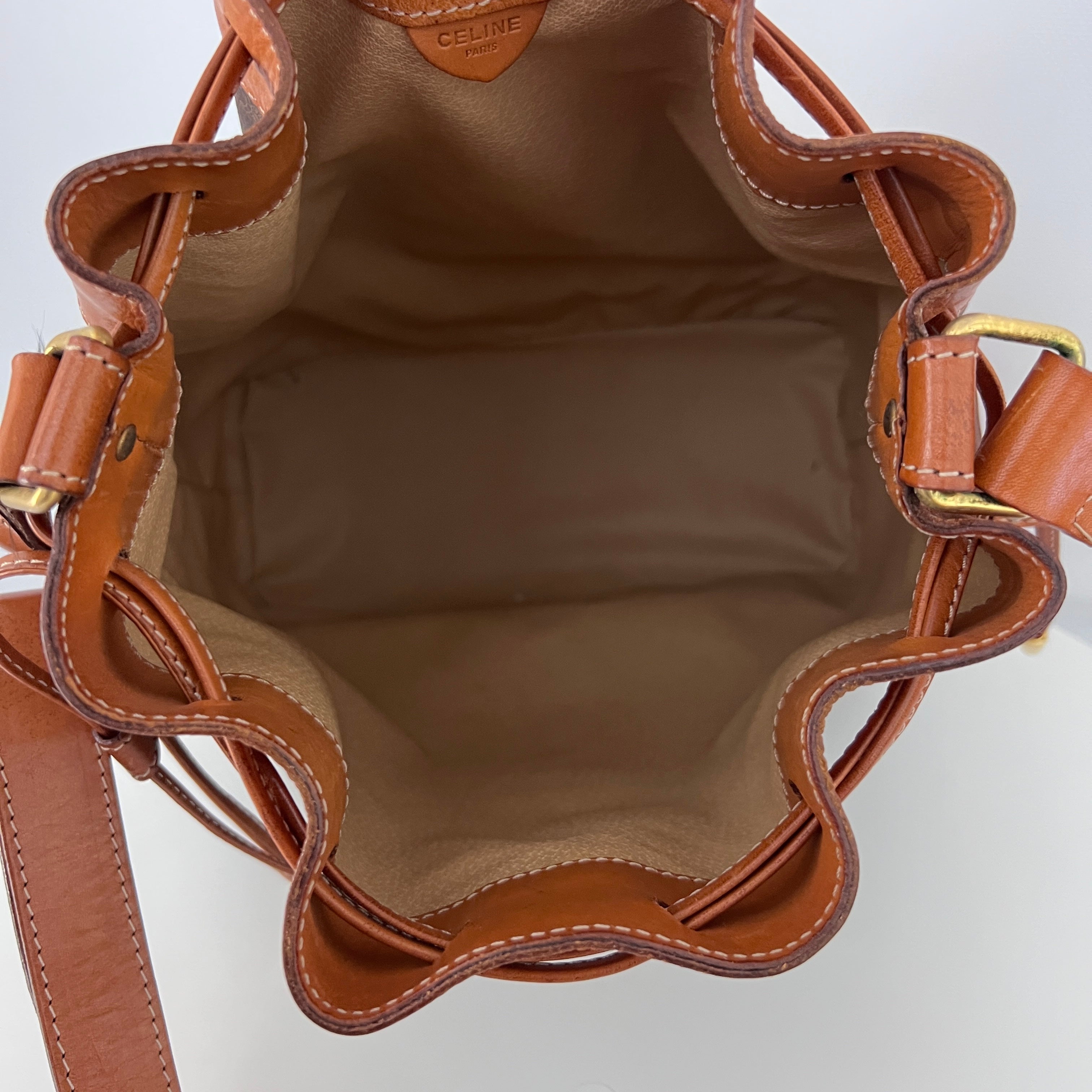 Sac à bandoulière CELINE Seau toile et cuir marron
