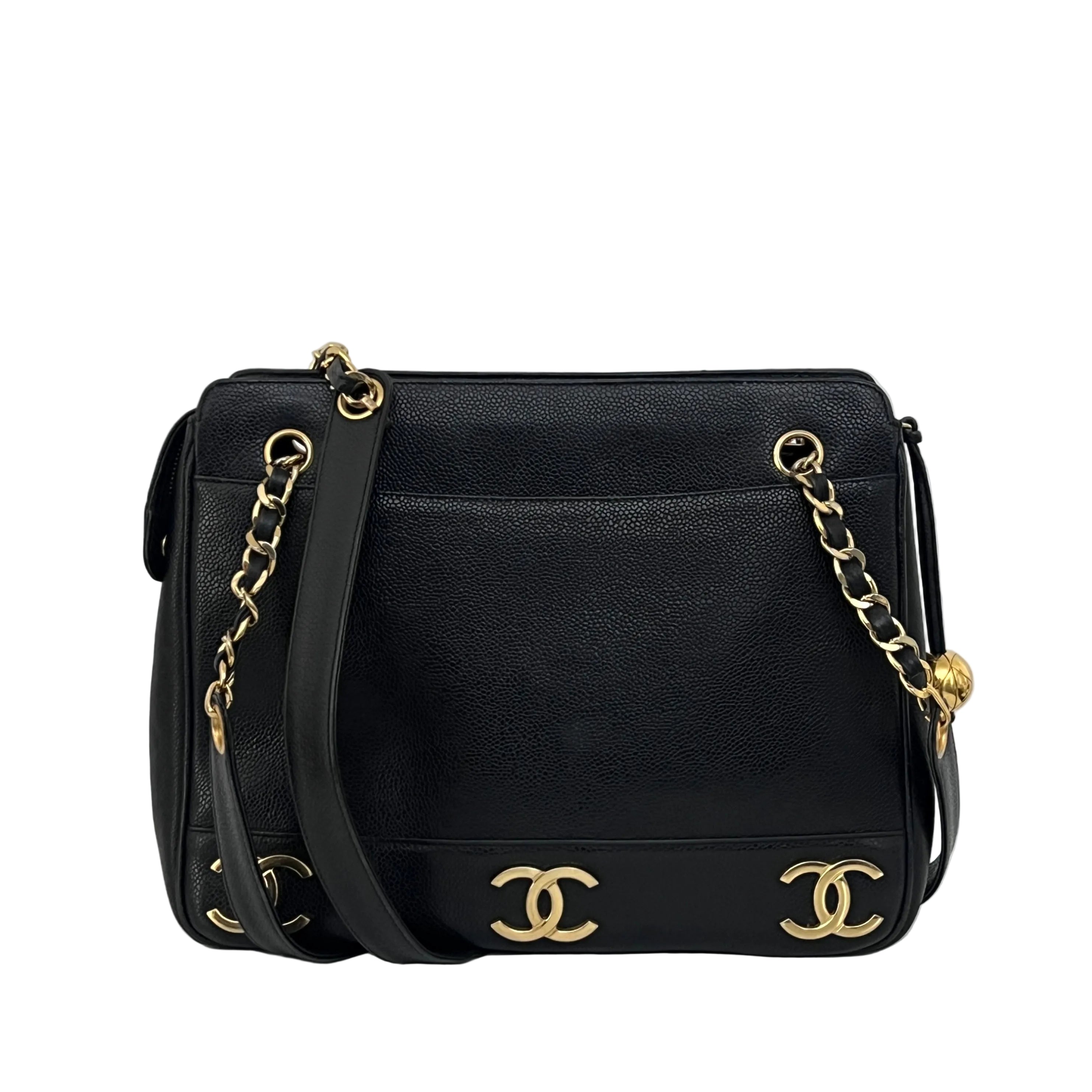 Sac CHANEL Triple Coco cuir caviar noir vintage 1991-1994