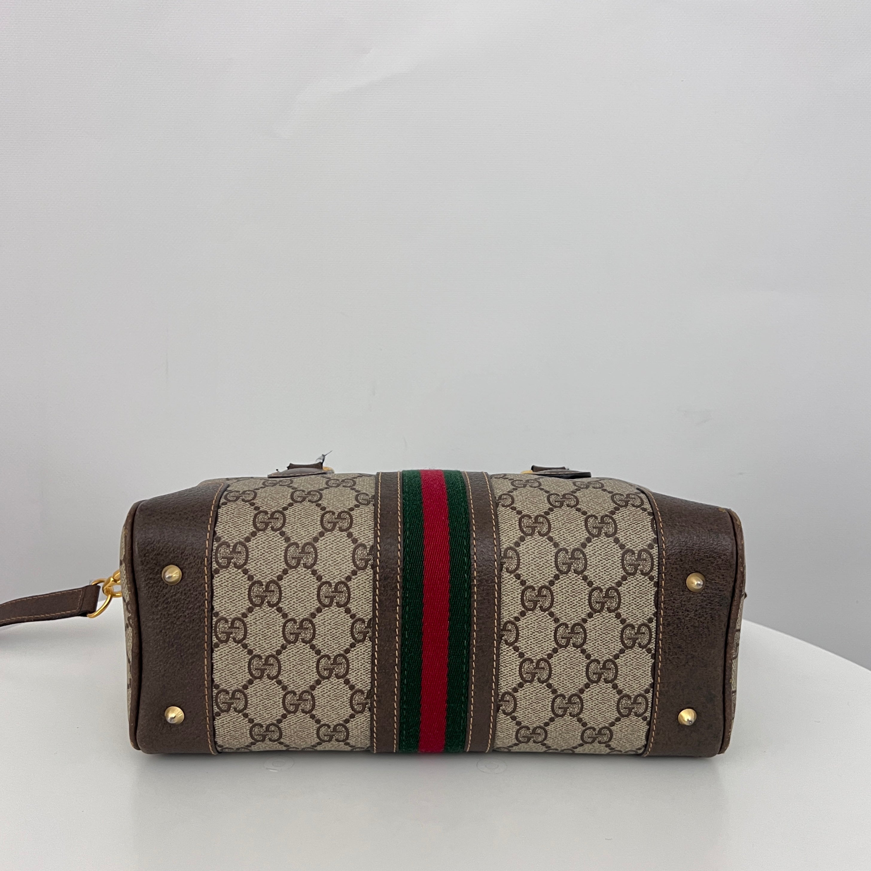 Sac à bandoulière GUCCI Boston GG toile et cuir marron