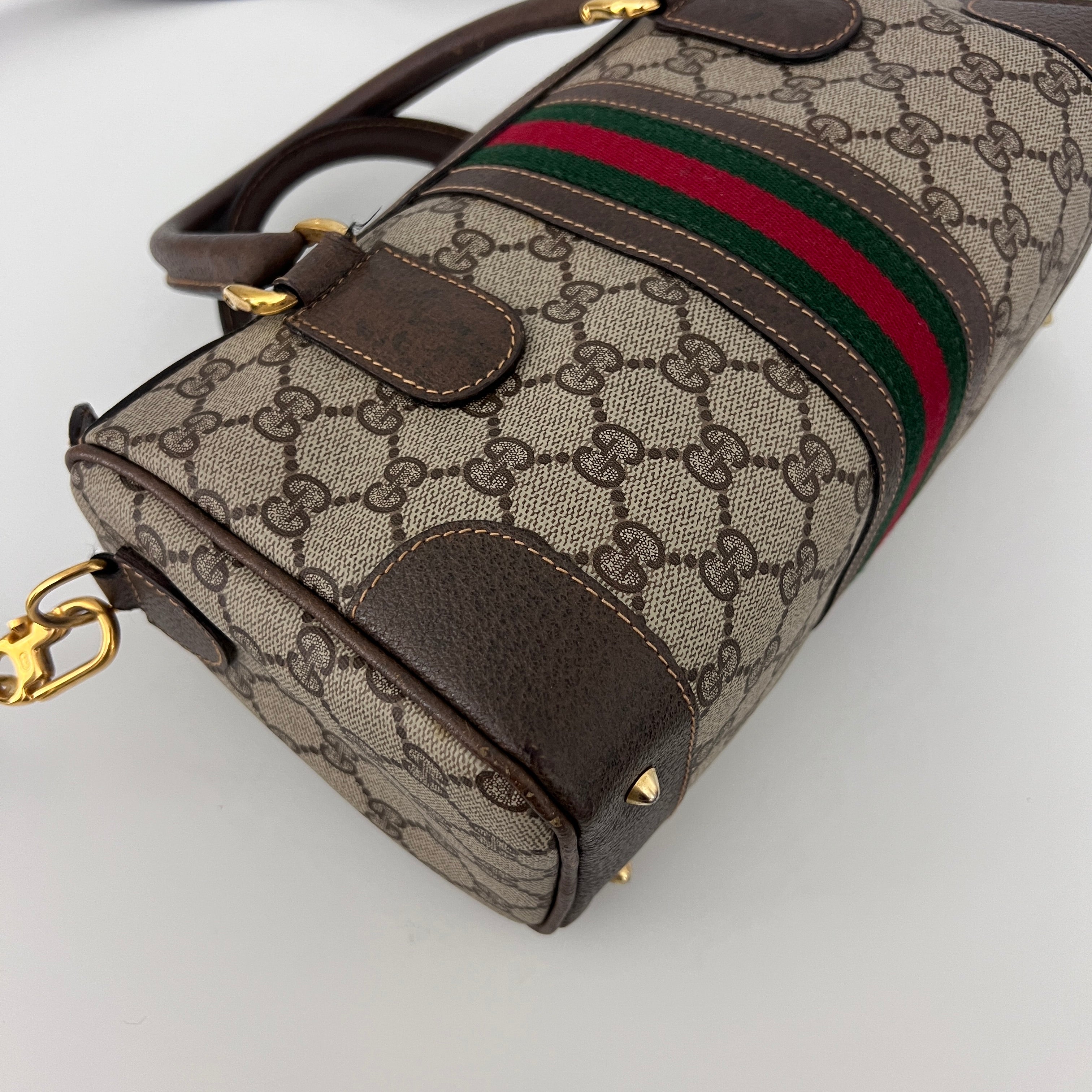 Sac à bandoulière GUCCI Boston GG toile et cuir marron