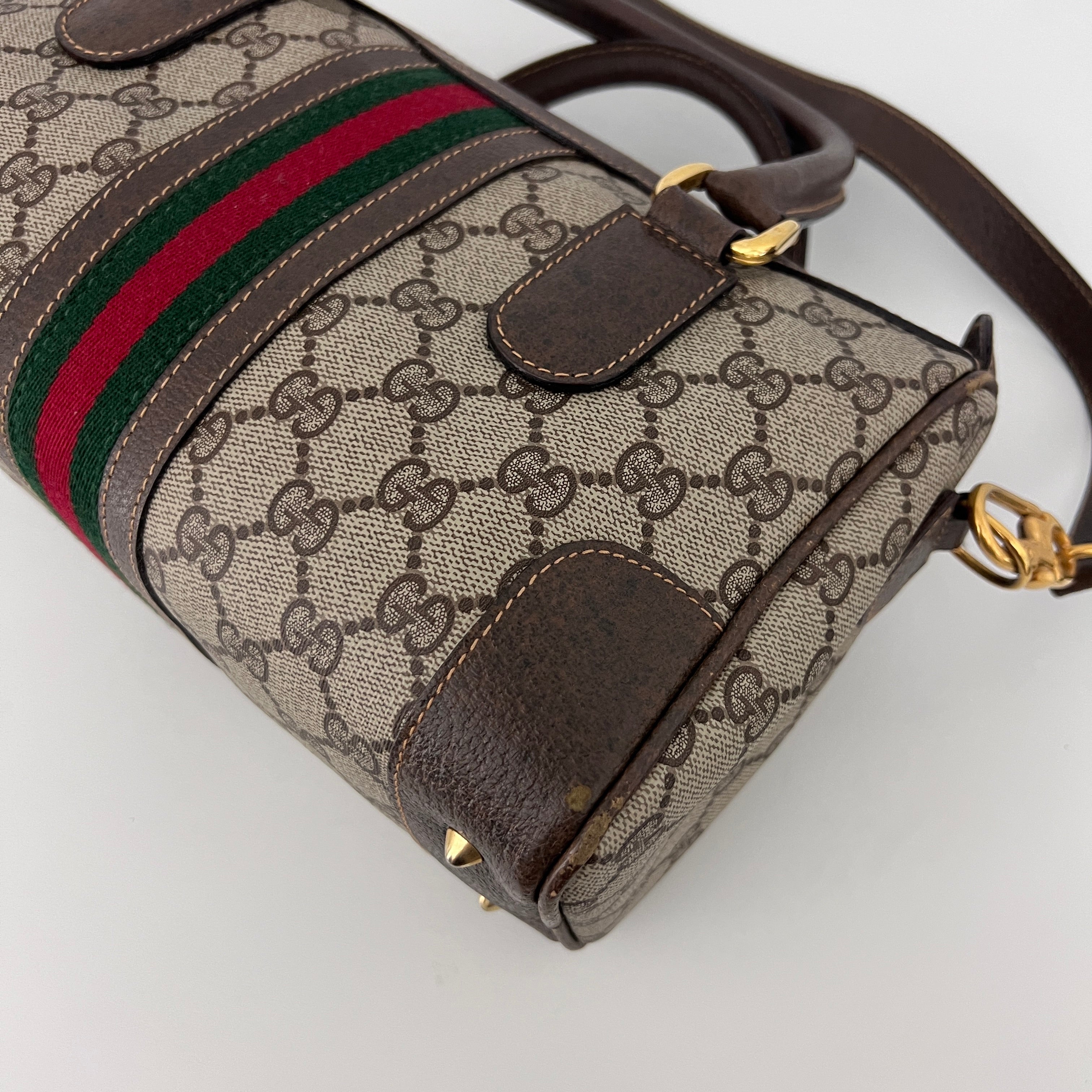 Sac à bandoulière GUCCI Boston GG toile et cuir marron