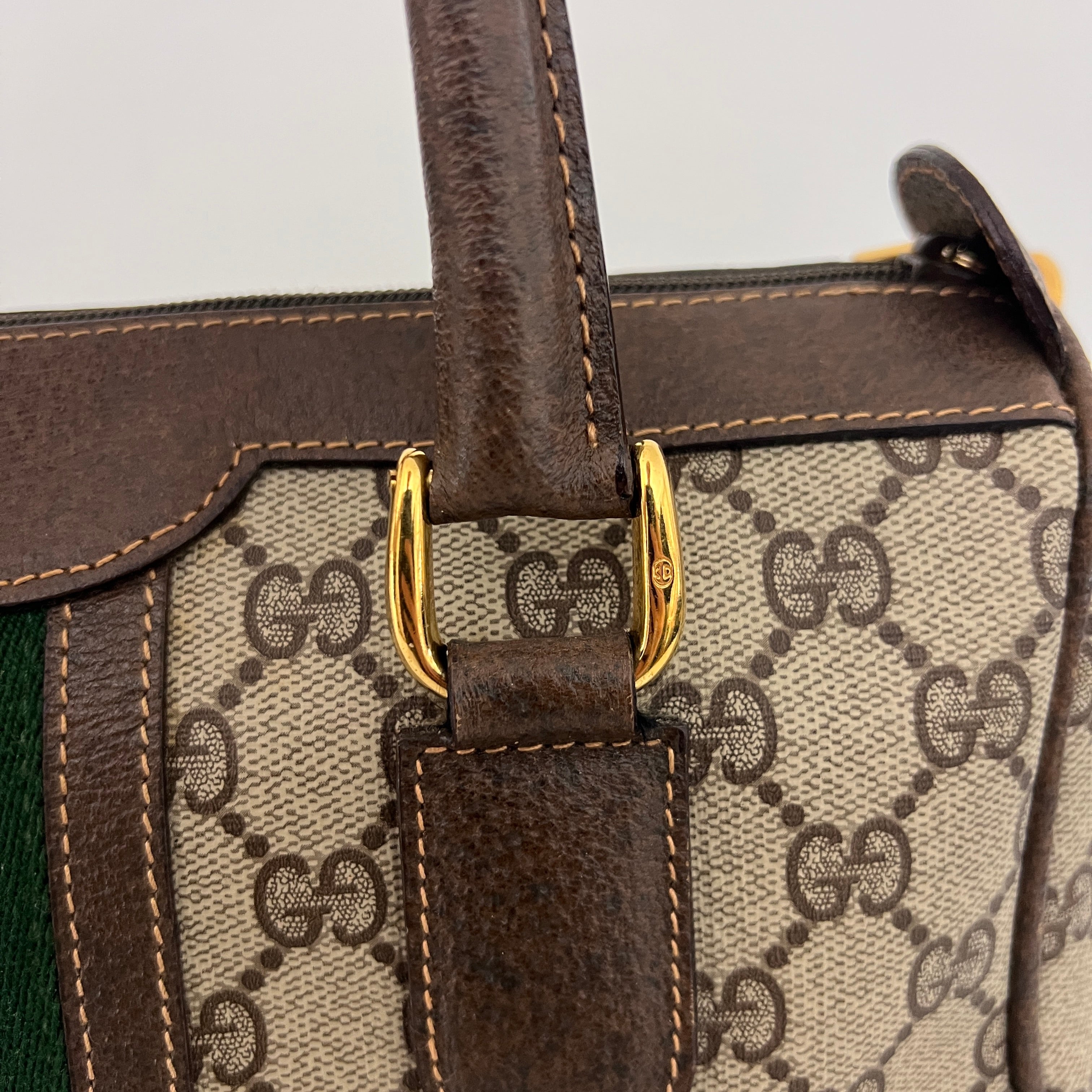 Sac à bandoulière GUCCI Boston GG toile et cuir marron