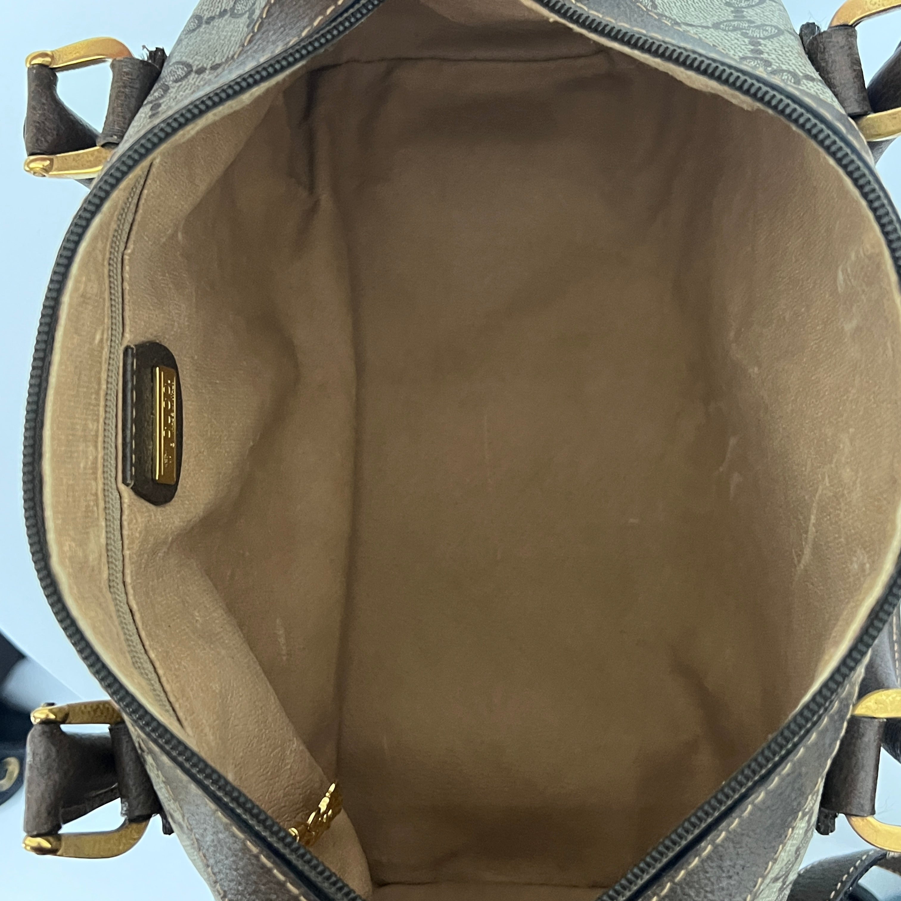 Sac à bandoulière GUCCI Boston GG toile et cuir marron