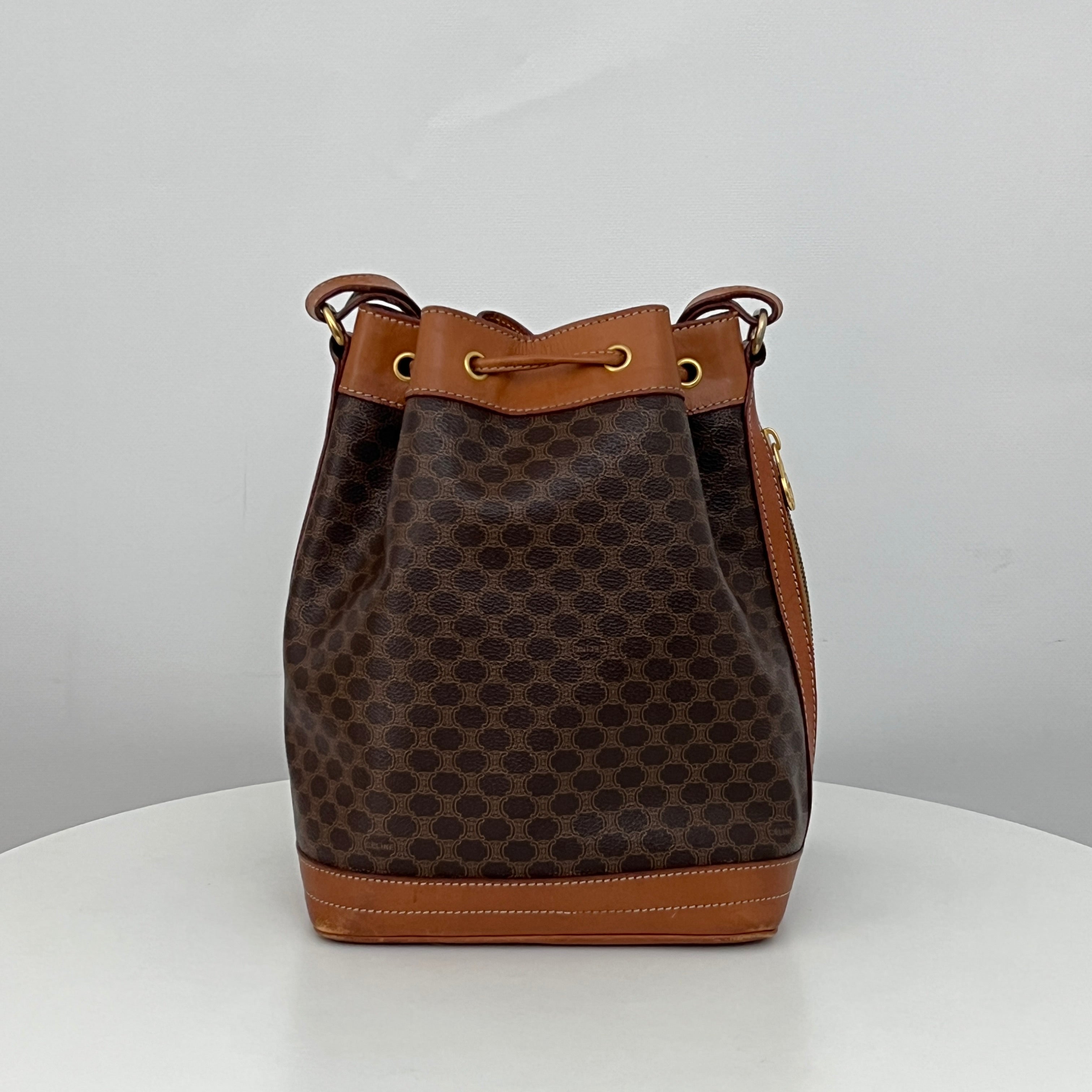 Sac à bandoulière CELINE Seau Petit toile et cuir marron