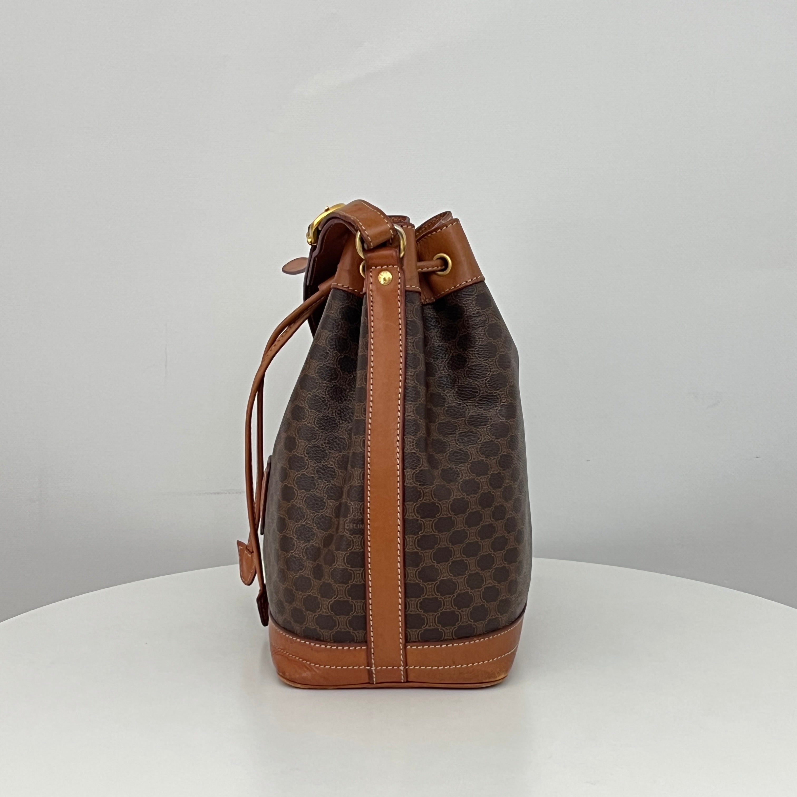 Sac à bandoulière CELINE Seau Petit toile et cuir marron