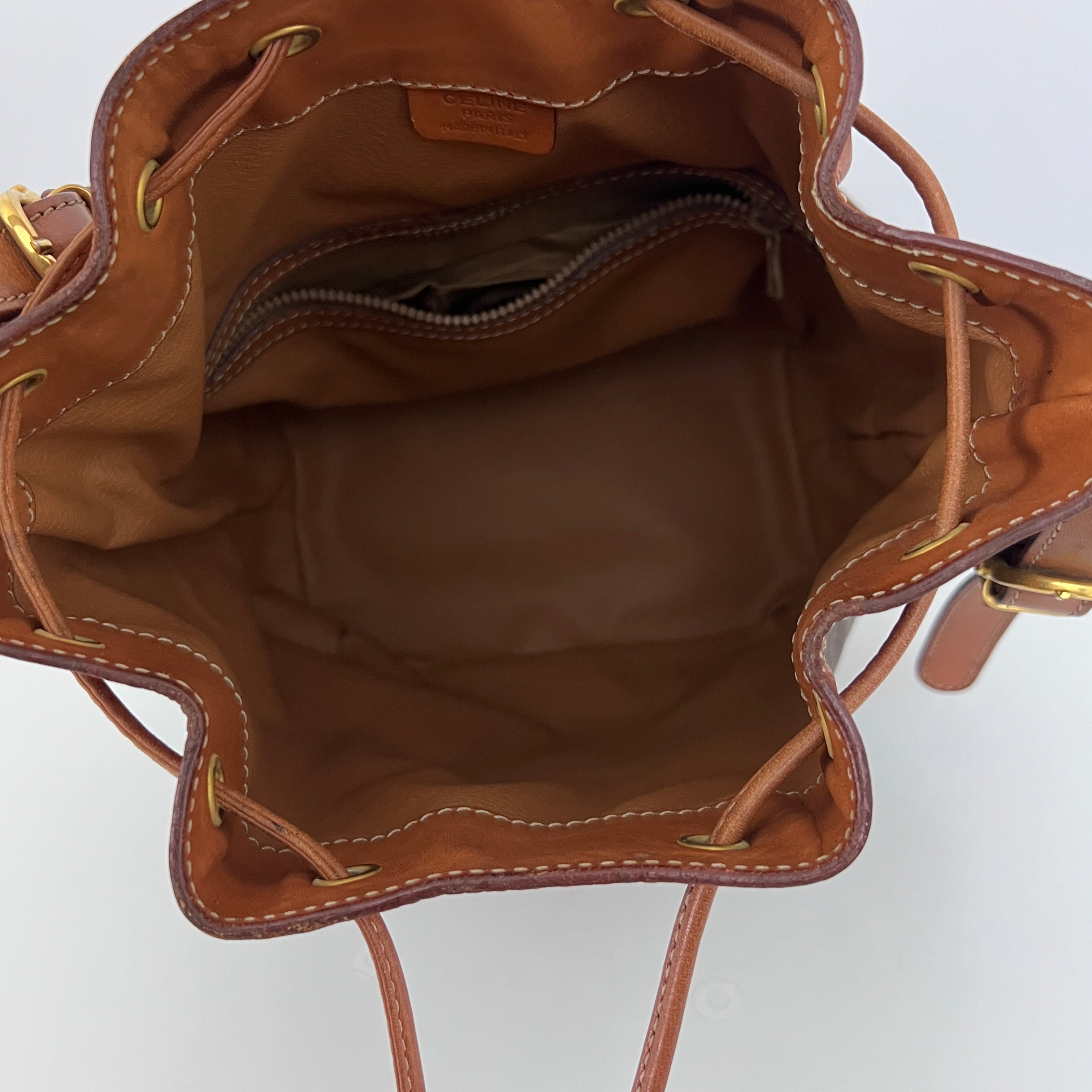 Sac à bandoulière CELINE Seau Petit toile et cuir marron