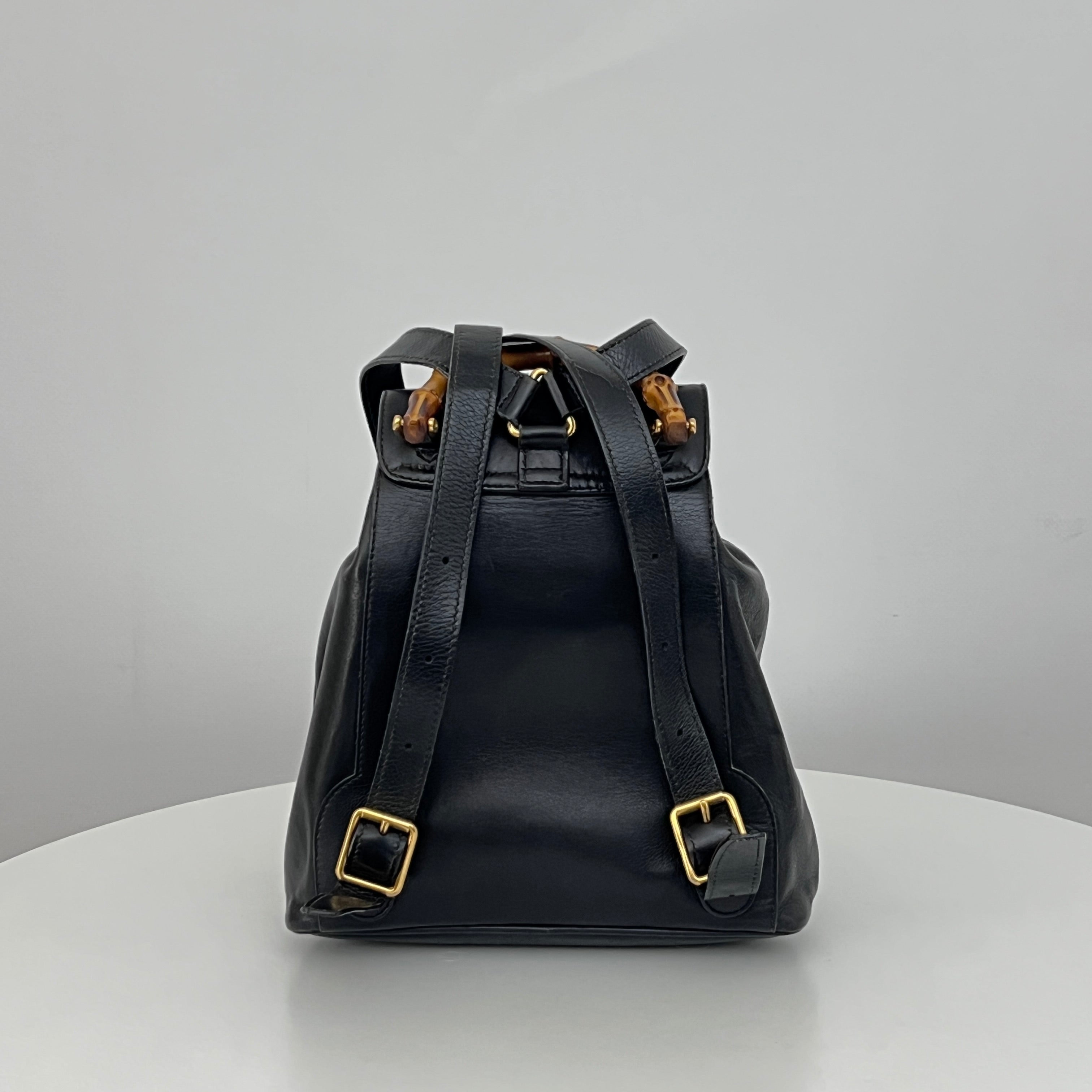 Sac GUCCI Bamboo Backpack Small cuir lisse noir