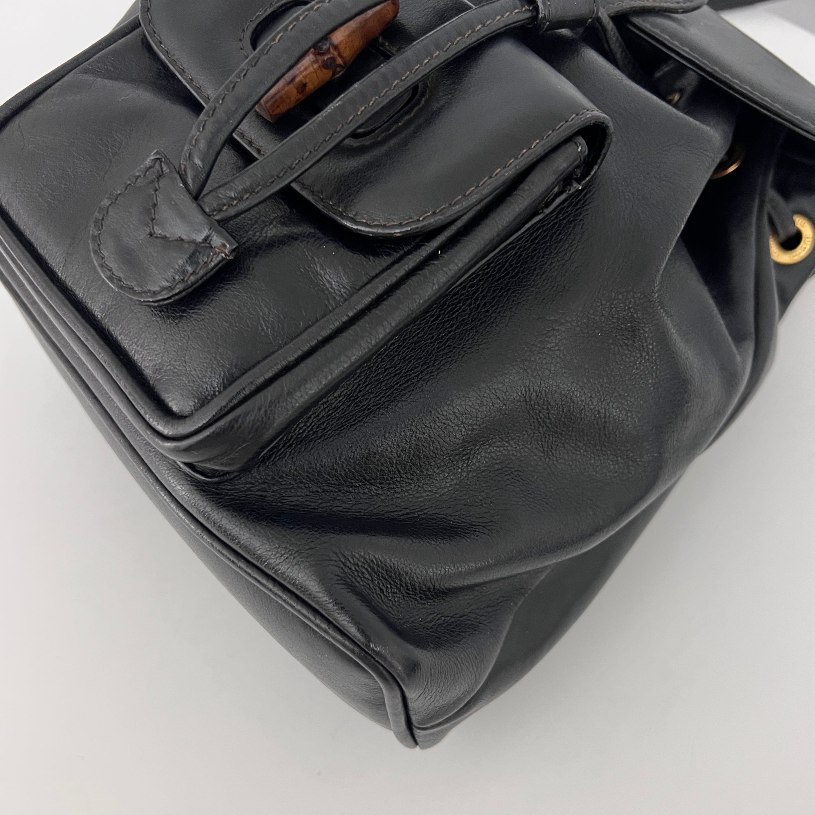 Sac GUCCI Bamboo Backpack Small cuir lisse noir
