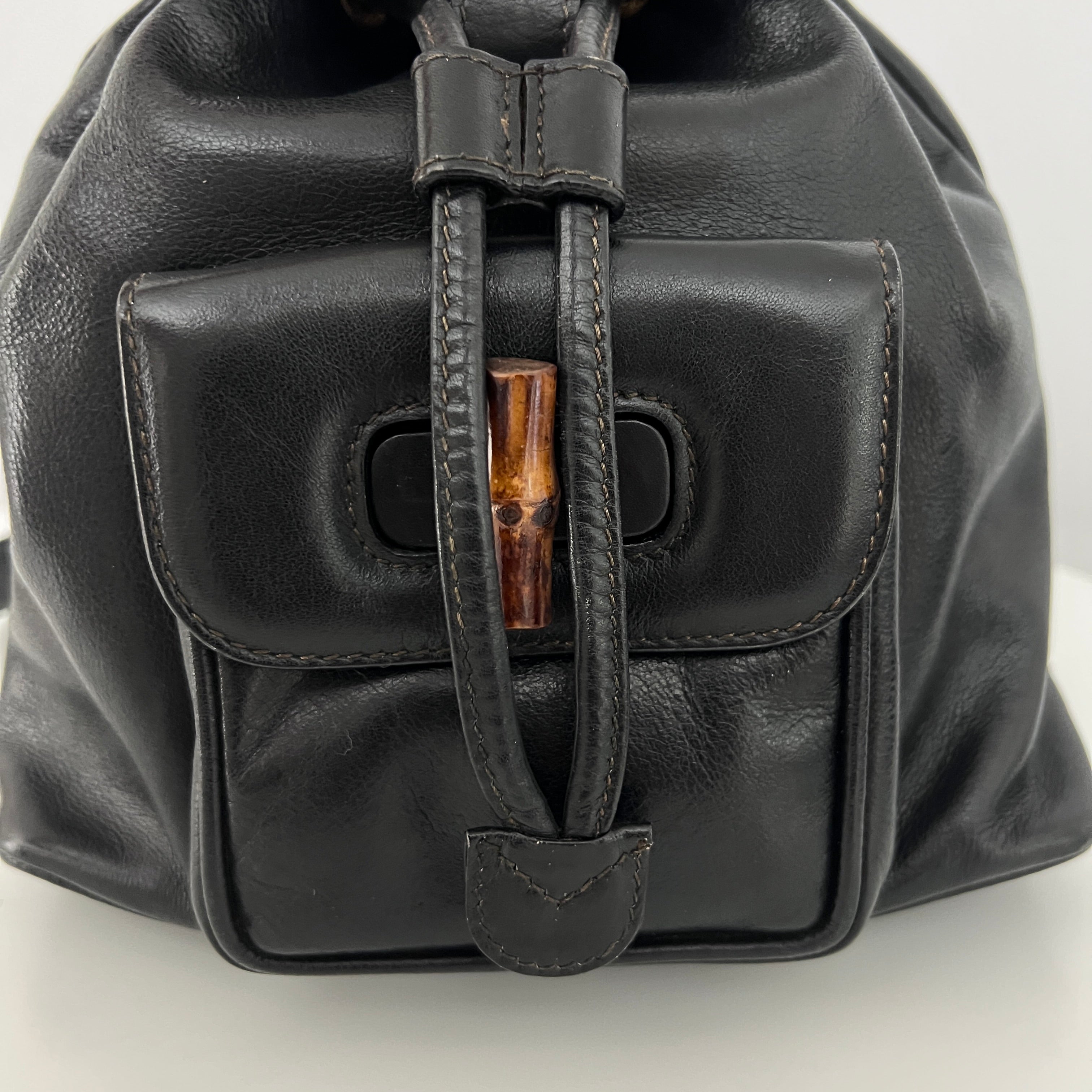 Sac GUCCI Bamboo Backpack Small cuir lisse noir