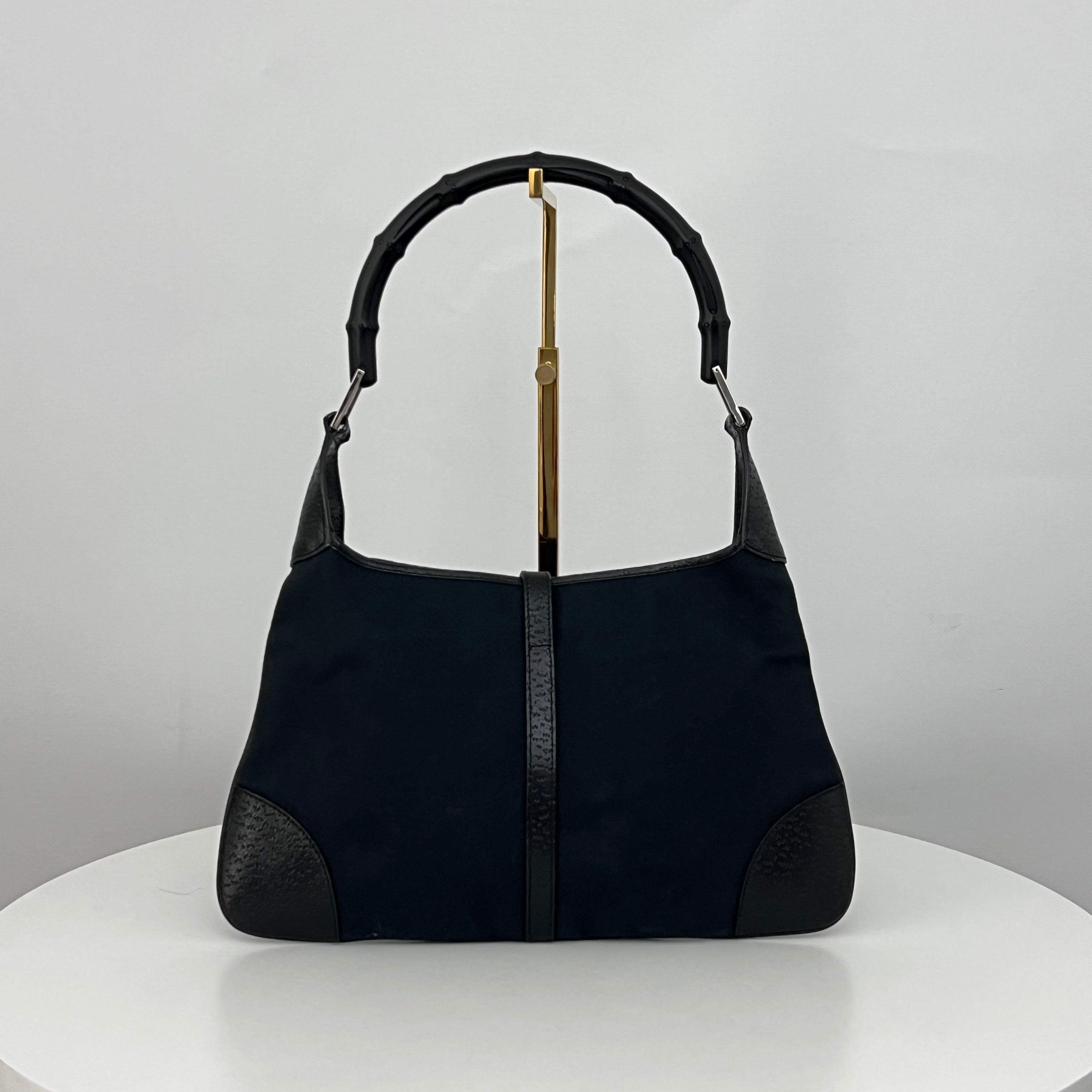 Sac GUCCI Jackie Bamboo toile et cuir noir