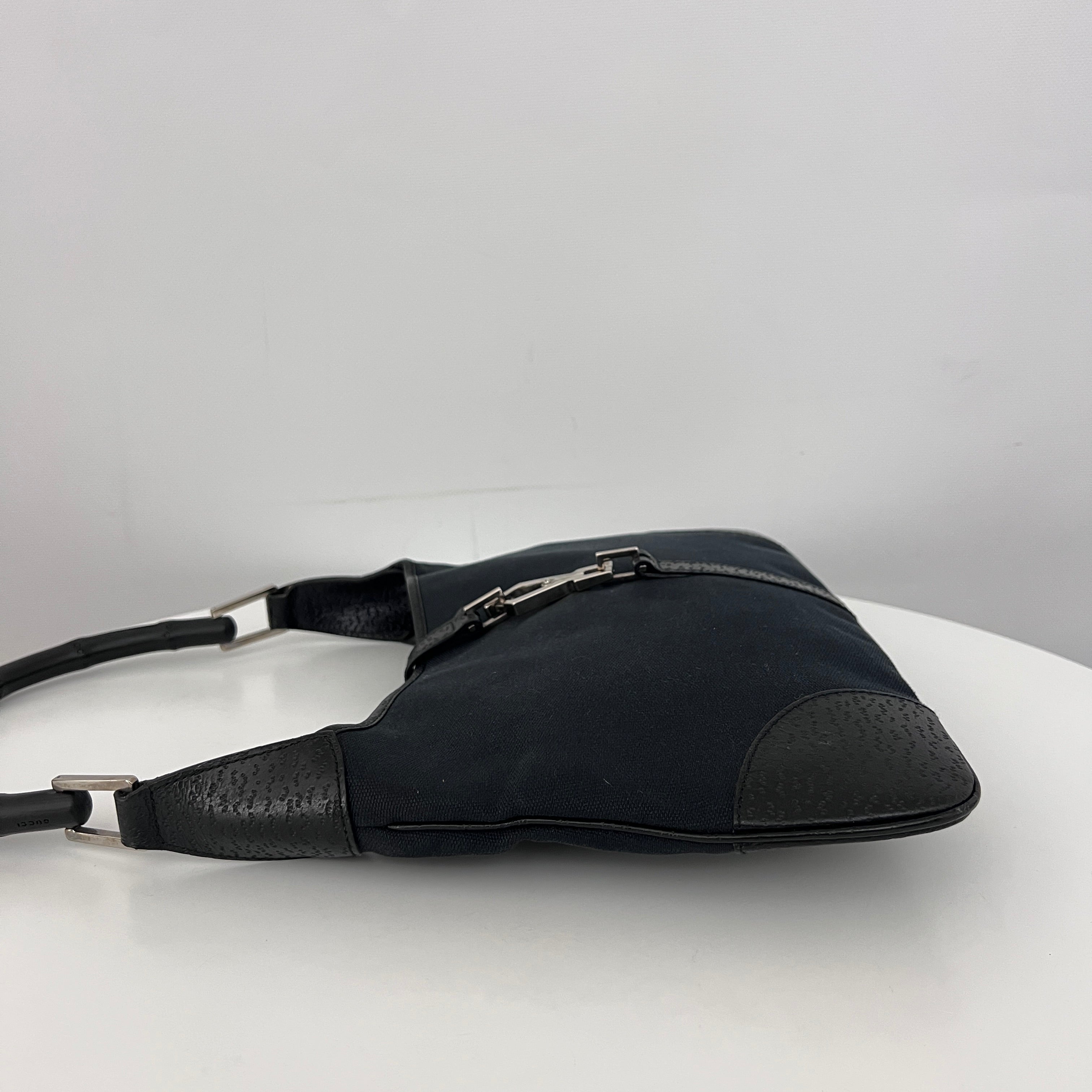 Sac GUCCI Jackie Bamboo toile et cuir noir