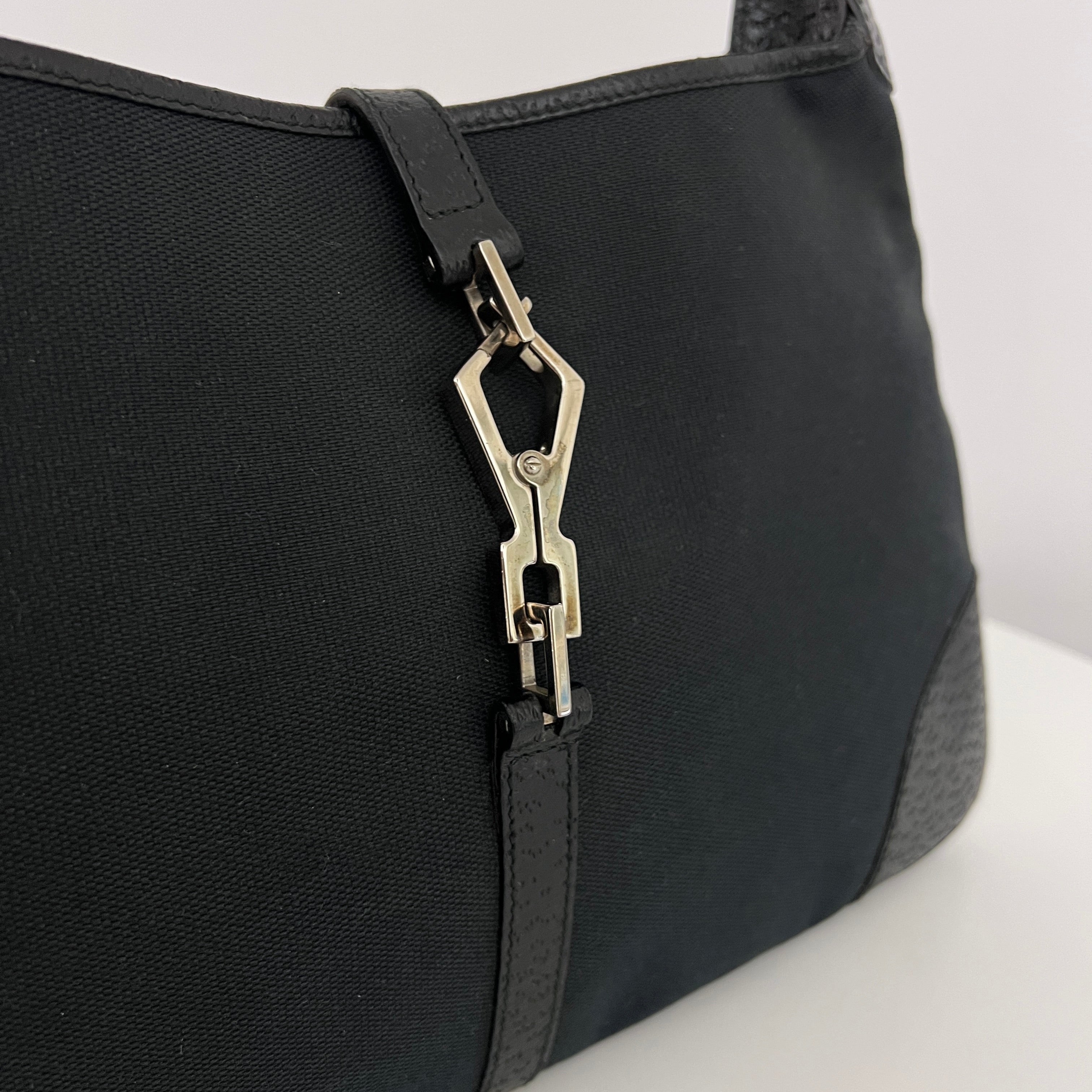 Sac GUCCI Jackie Bamboo toile et cuir noir