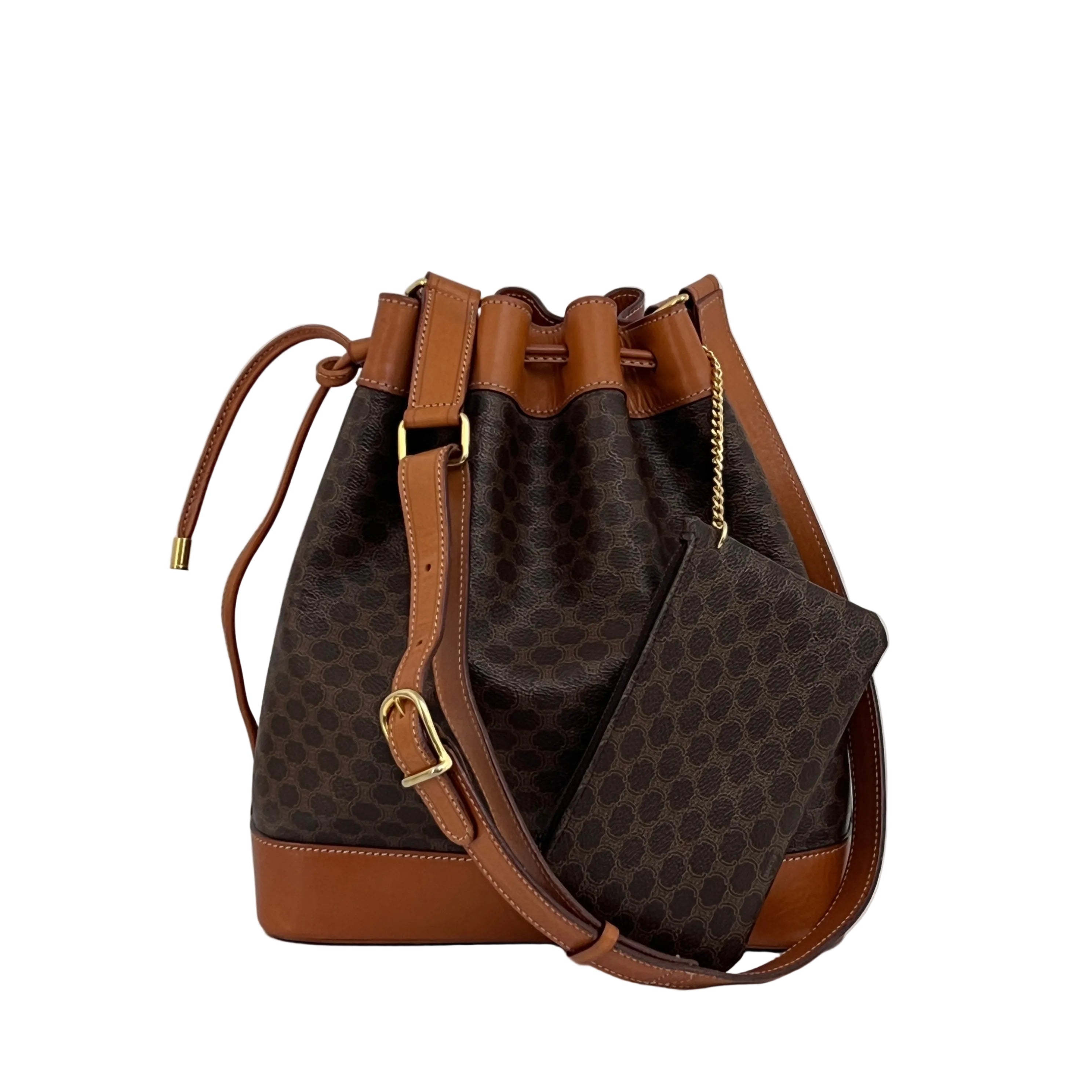Sac CELINE Seau toile et cuir marron