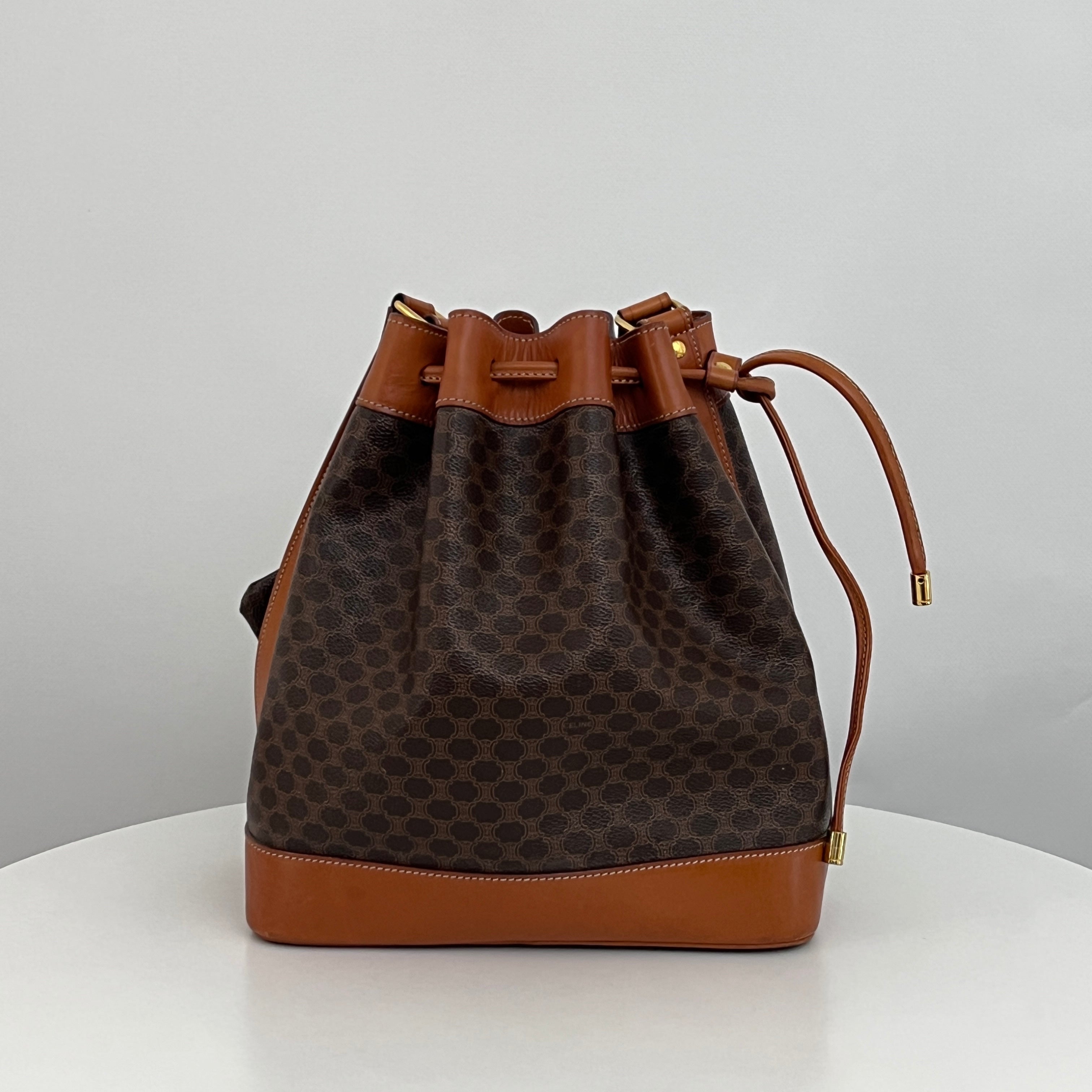 Sac CELINE Seau toile et cuir marron