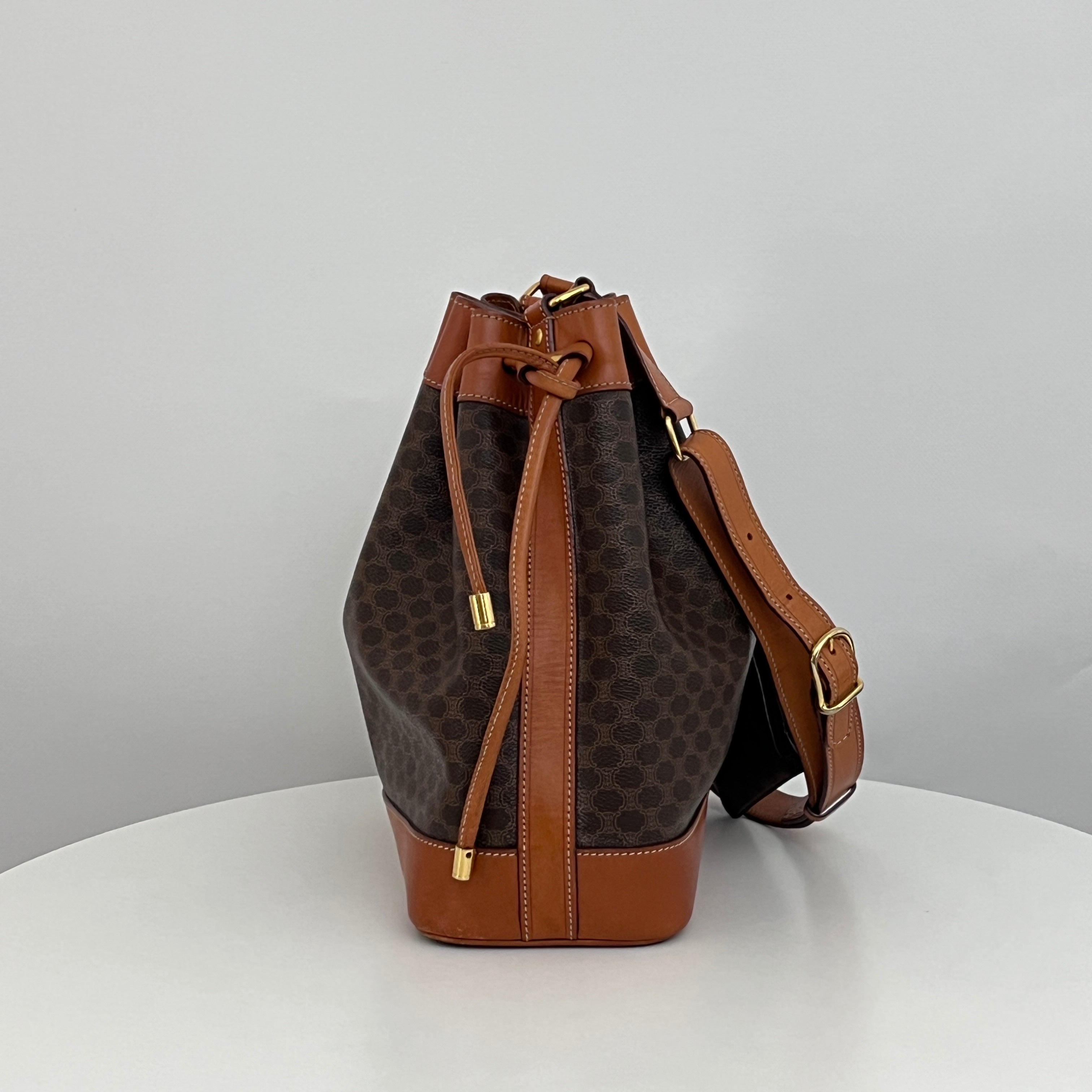 Sac CELINE Seau toile et cuir marron