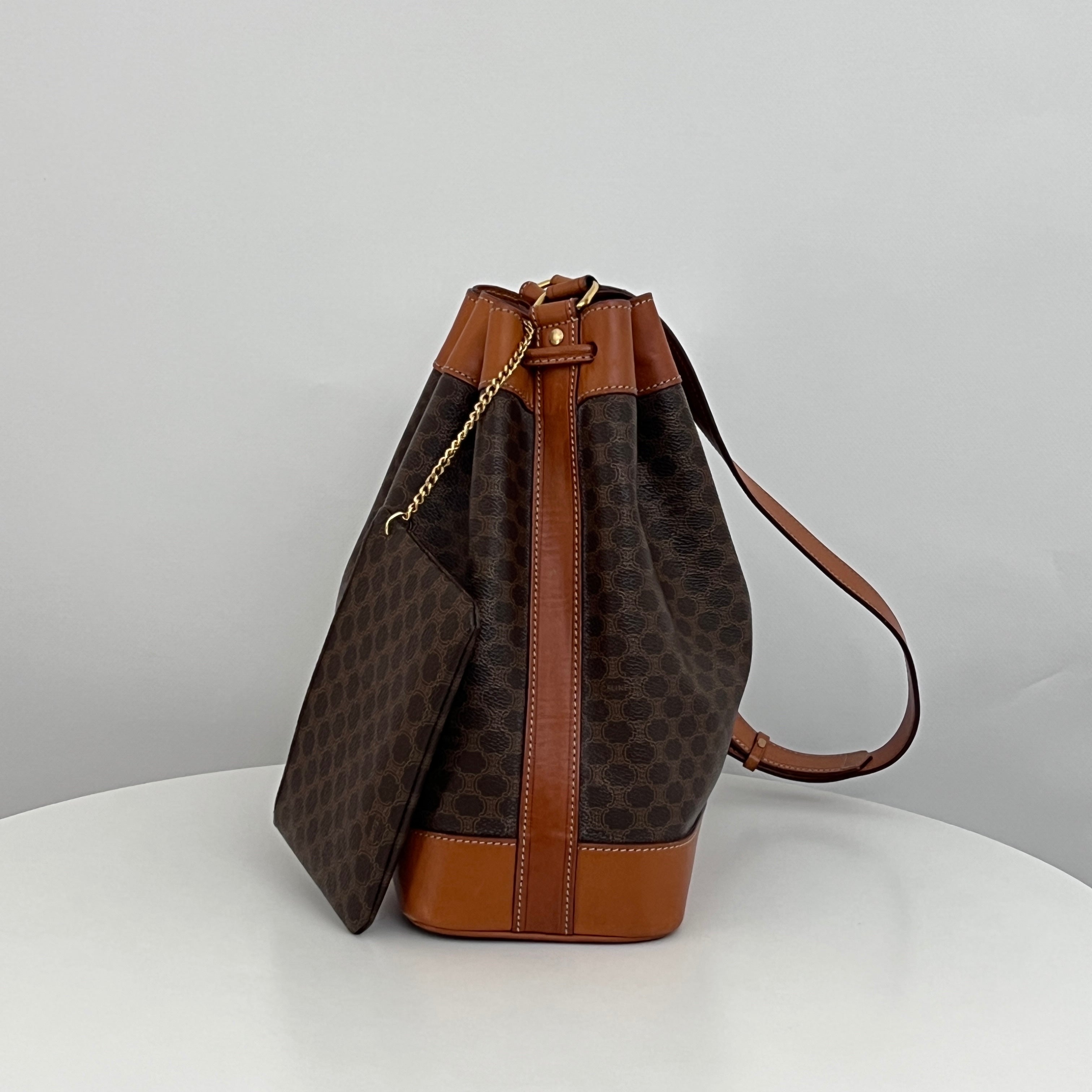 Sac CELINE Seau toile et cuir marron