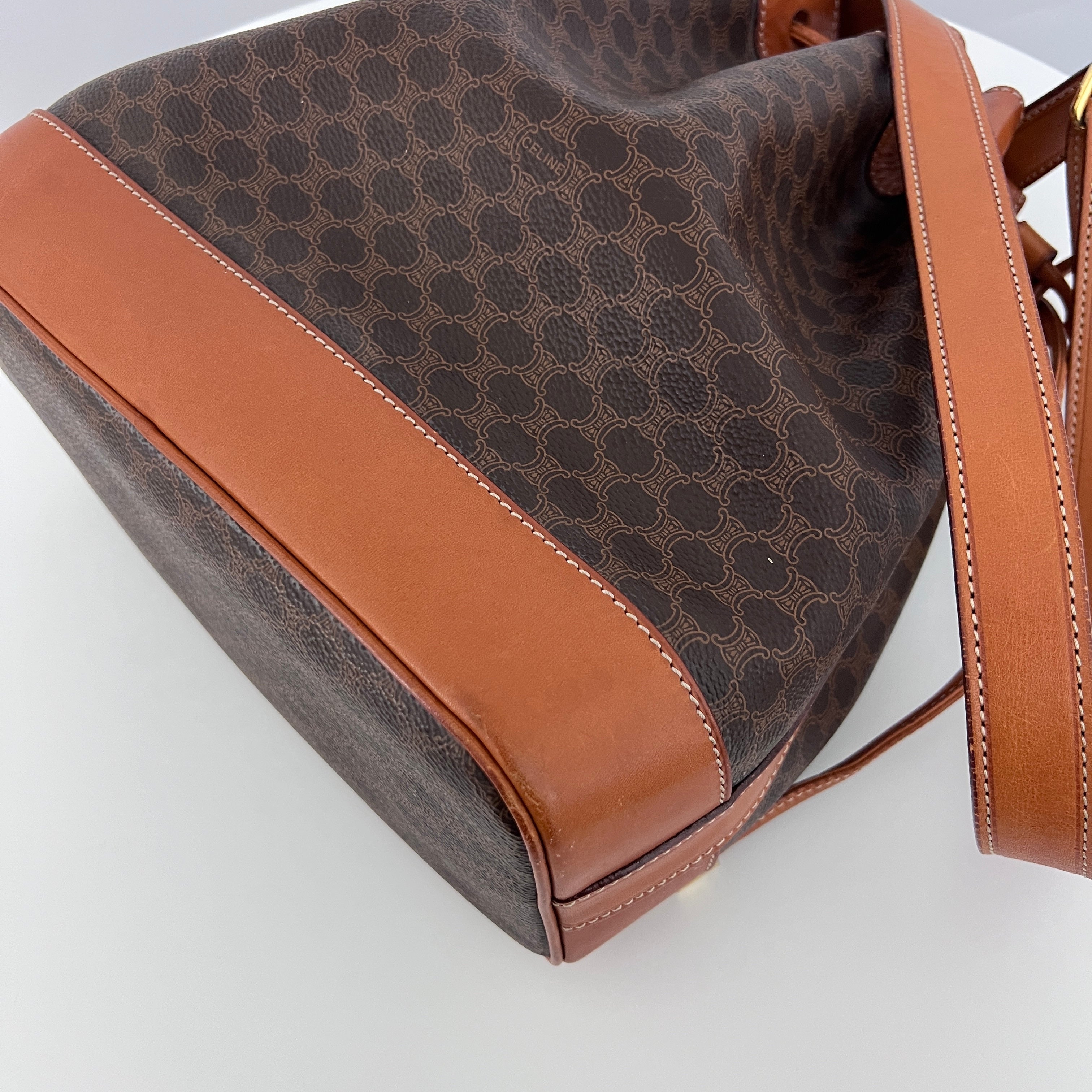 Sac CELINE Seau toile et cuir marron