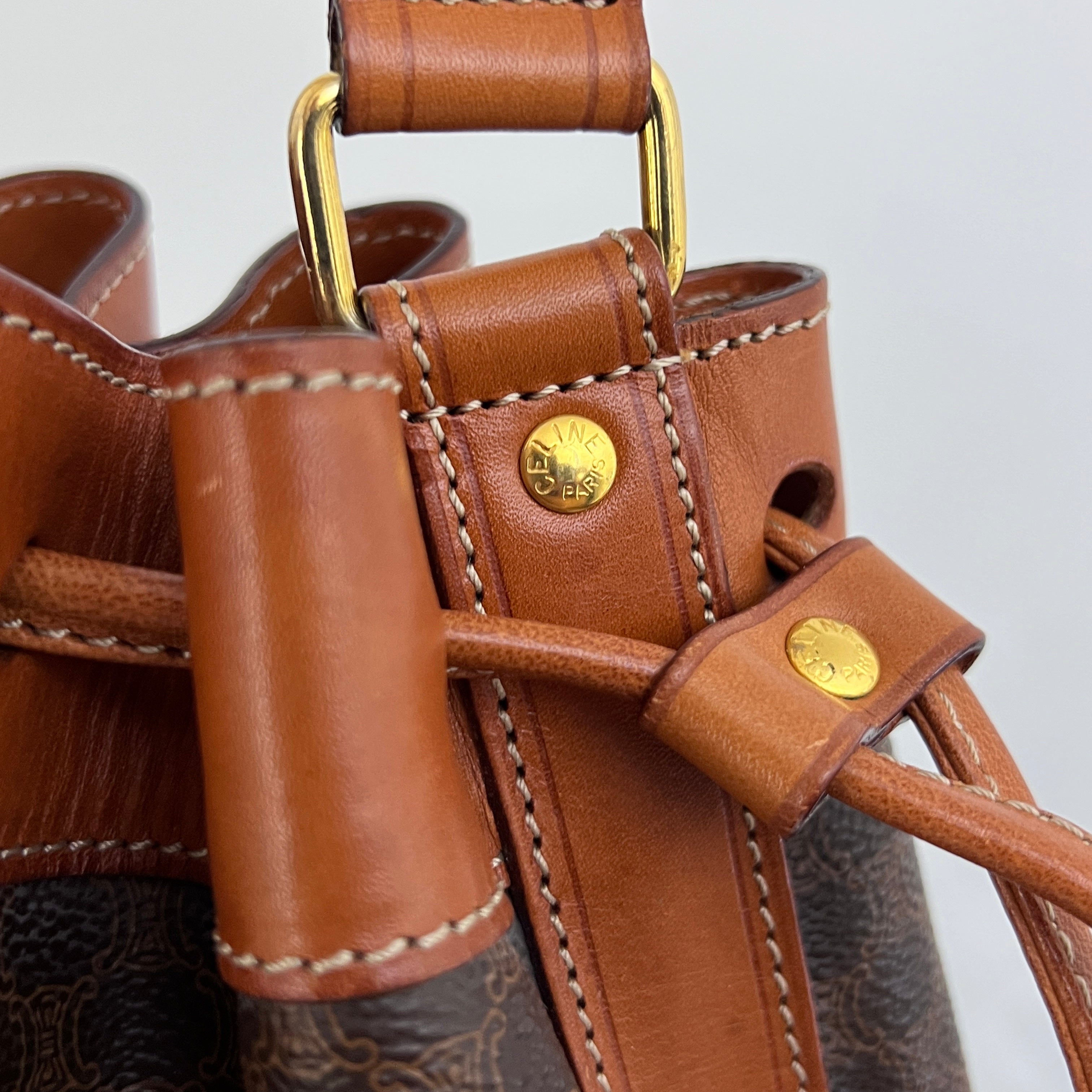 Sac CELINE Seau toile et cuir marron