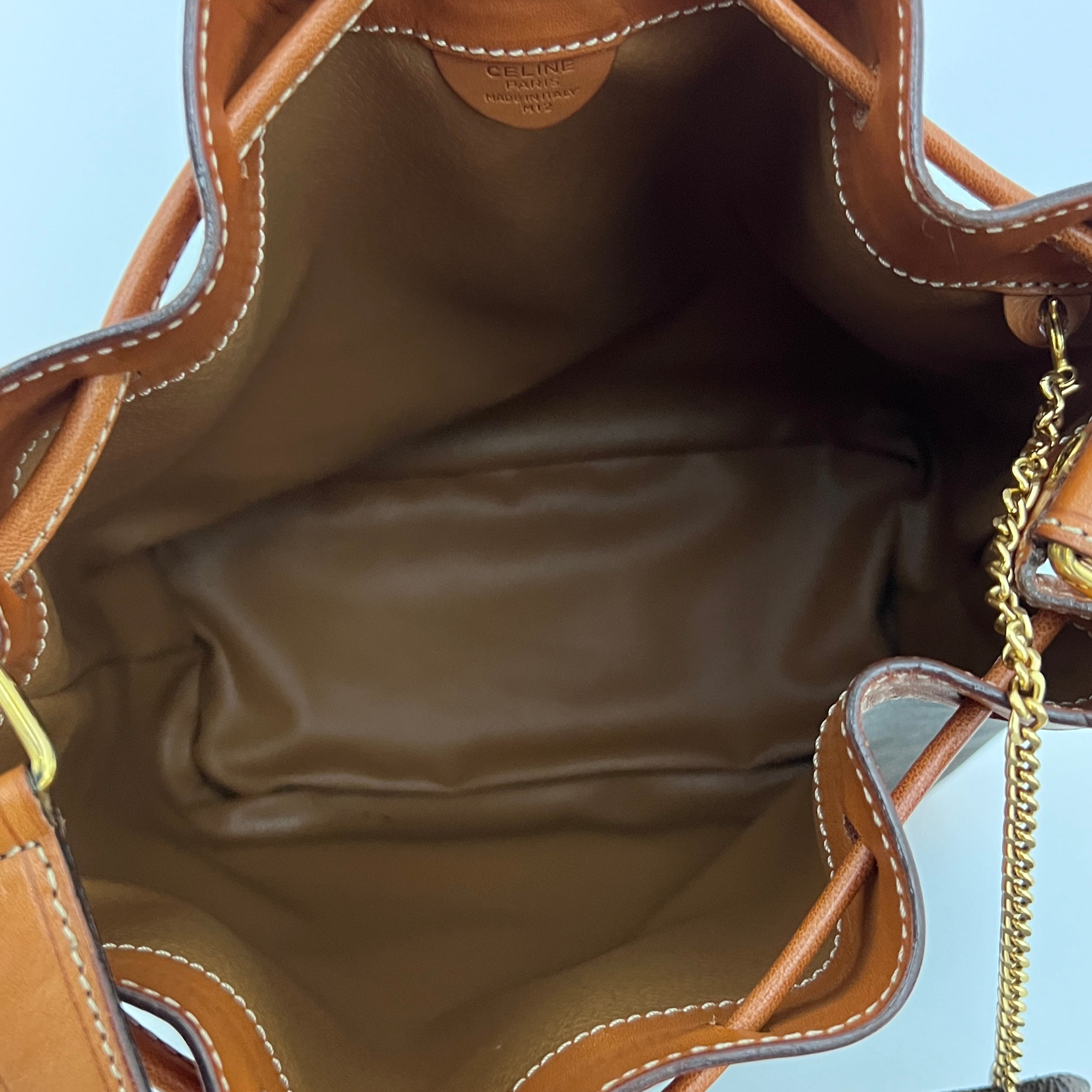 Sac CELINE Seau toile et cuir marron
