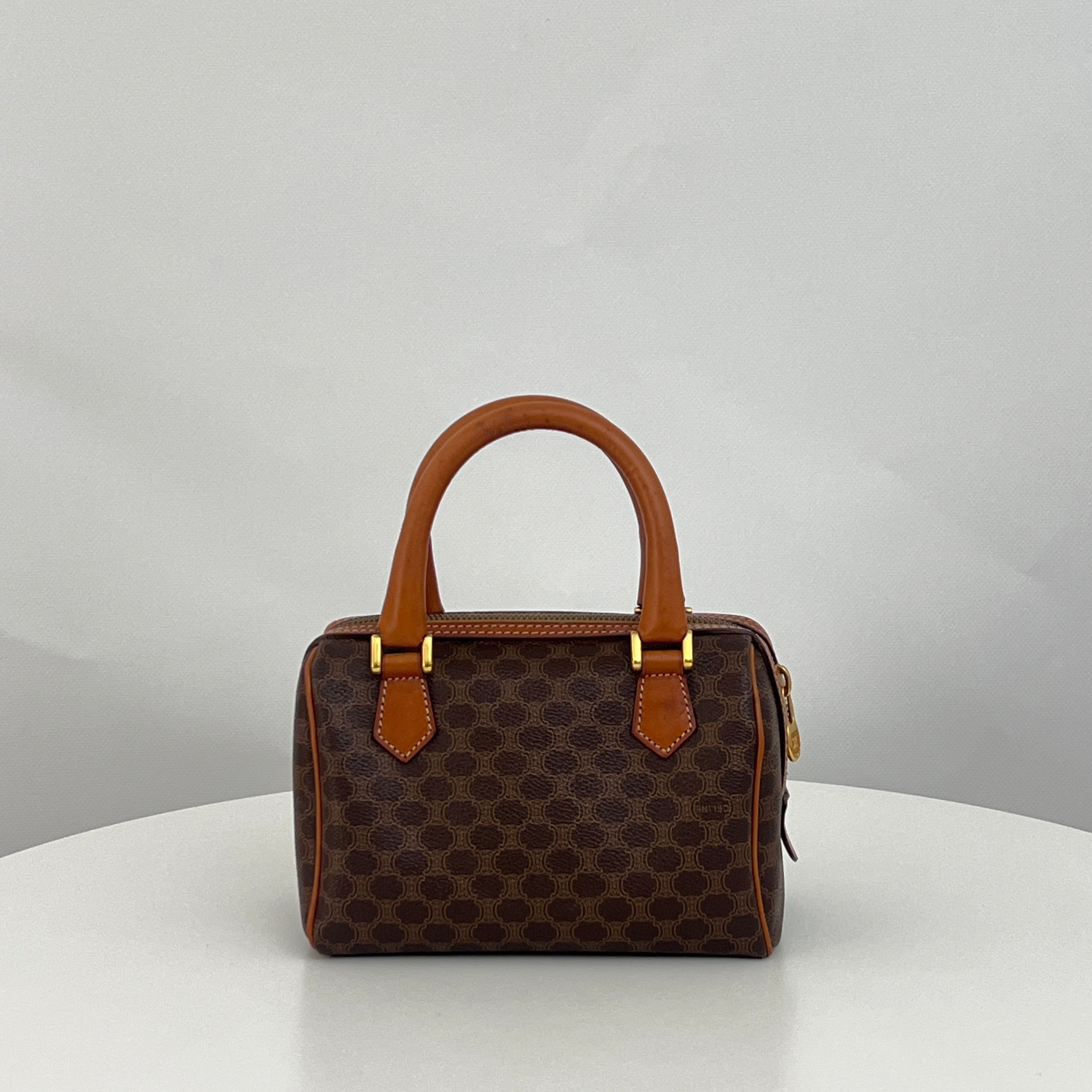 Sac CELINE Mini Boston toile et cuir marron