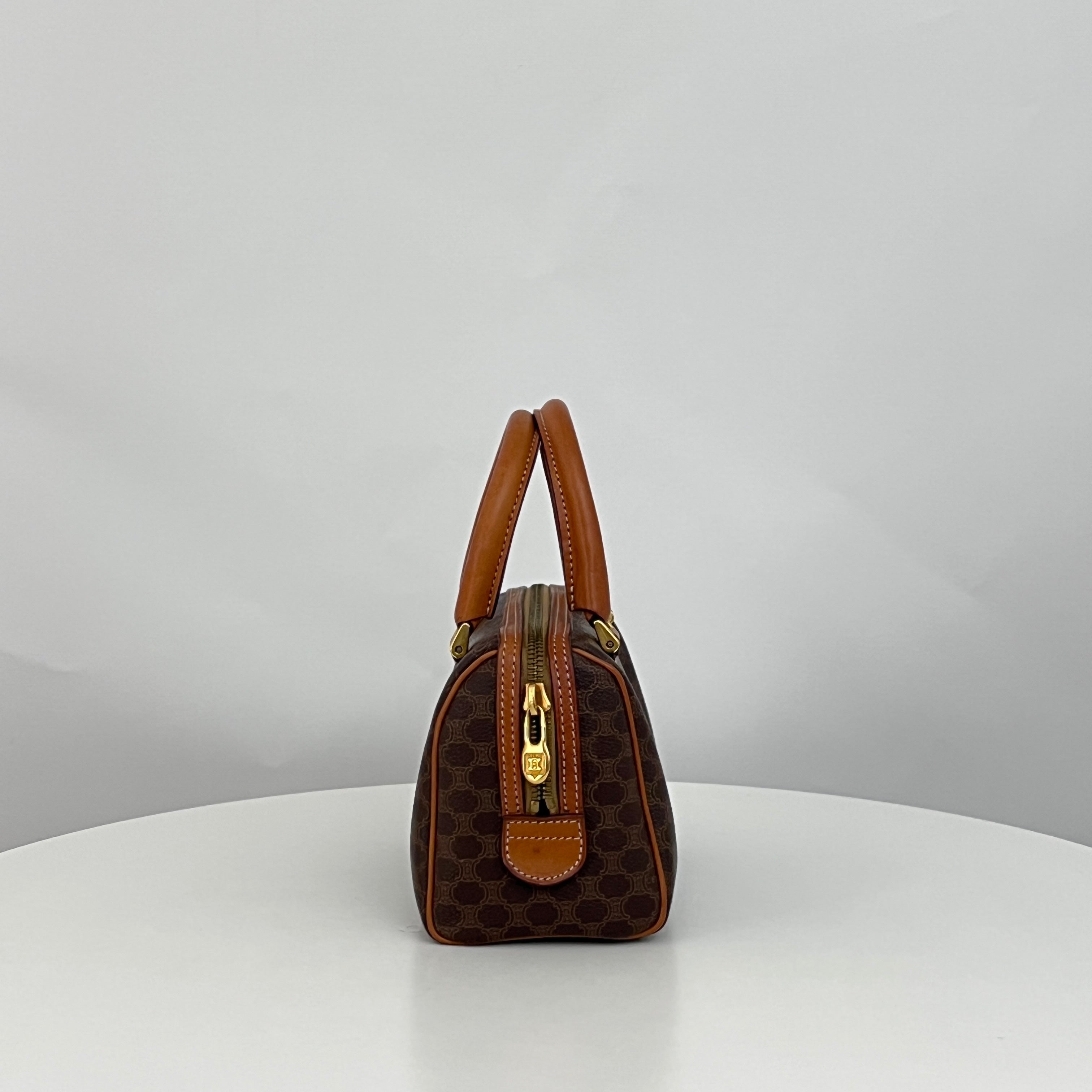 Sac CELINE Mini Boston toile et cuir marron